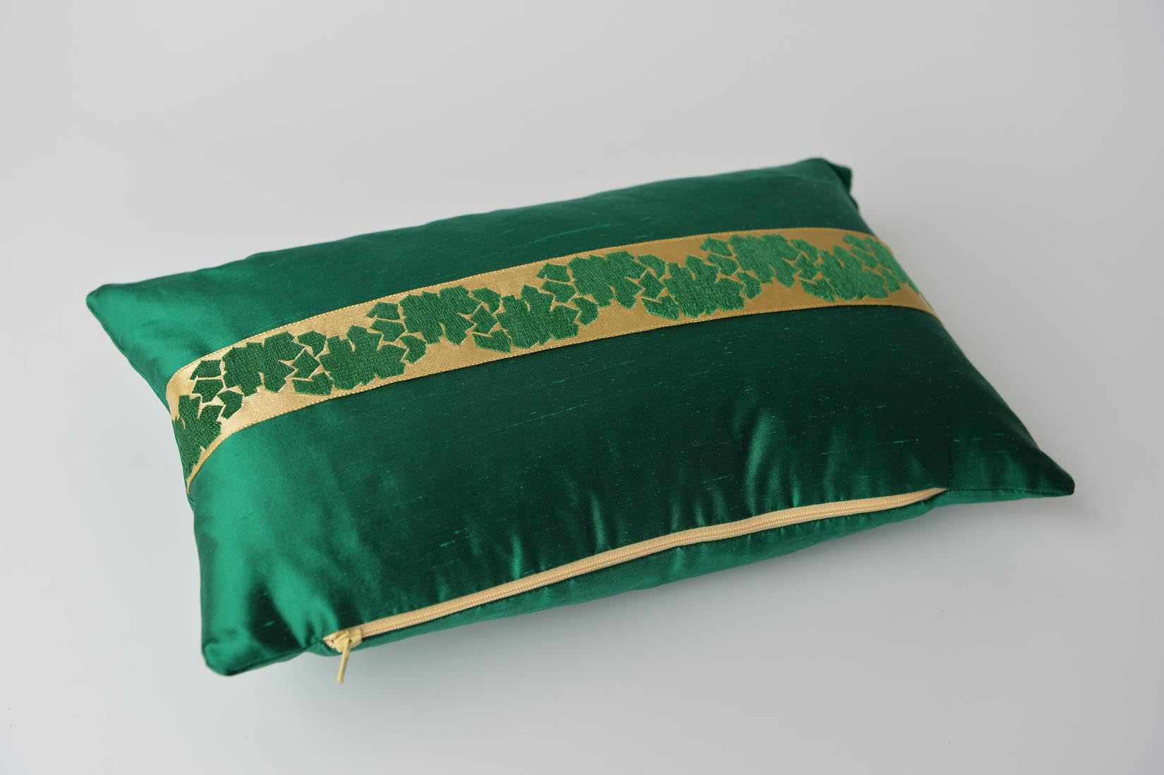"Fragment" Bond green silk cushion - MyBilletDoux.com