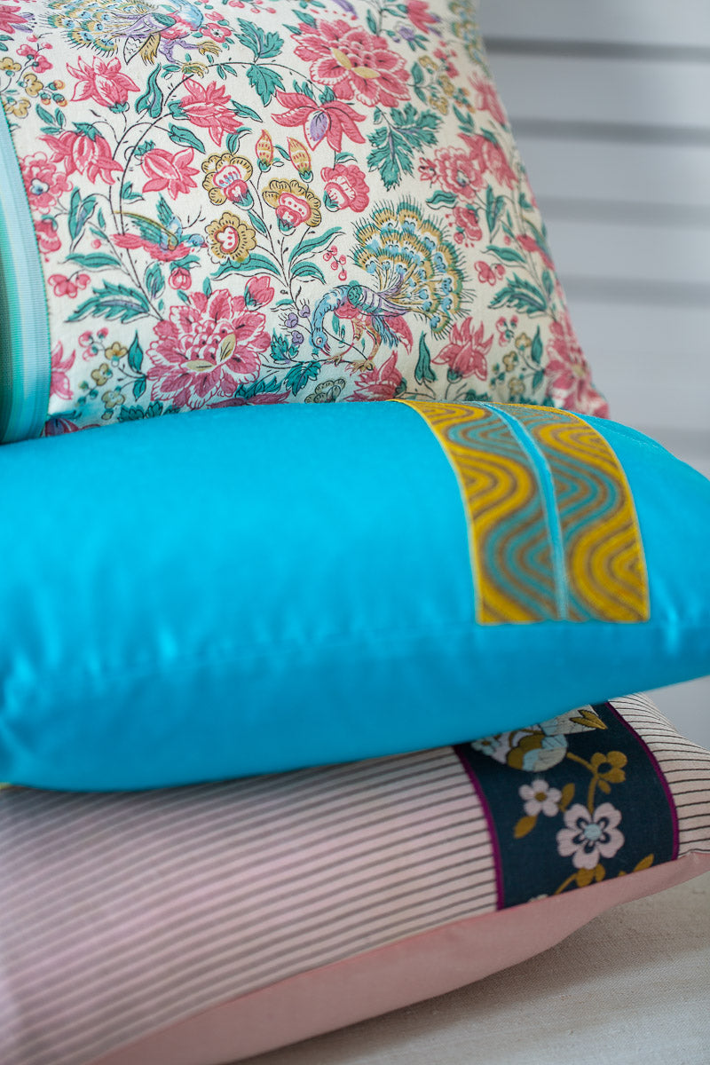 "Ottoman" stripe pink silk cushion