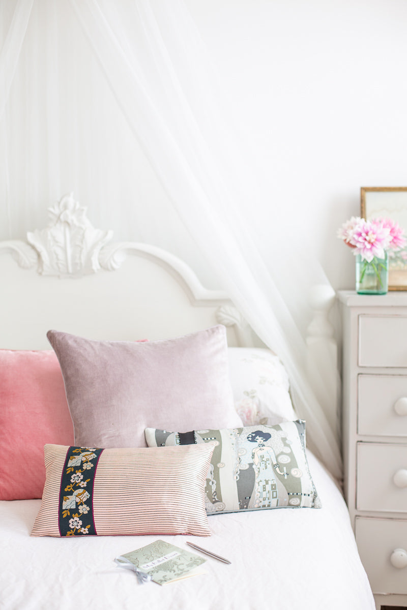 "Ottoman" stripe pink silk cushion