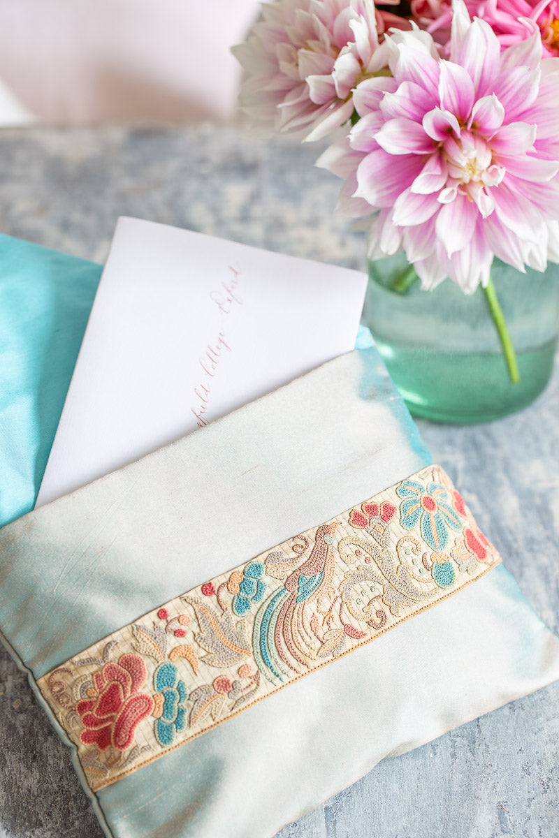 "Oiseaux" stardust silk envelope cushion