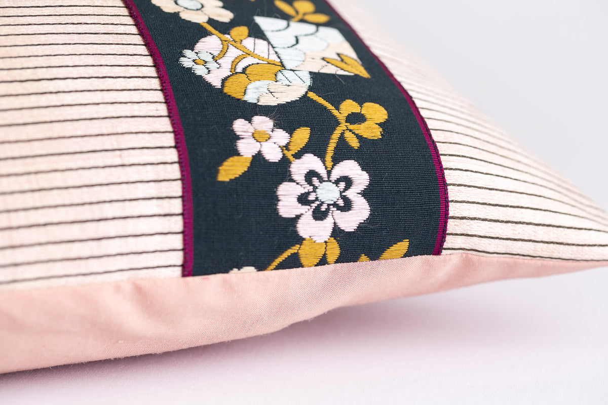 "Ottoman" stripe pink silk cushion
