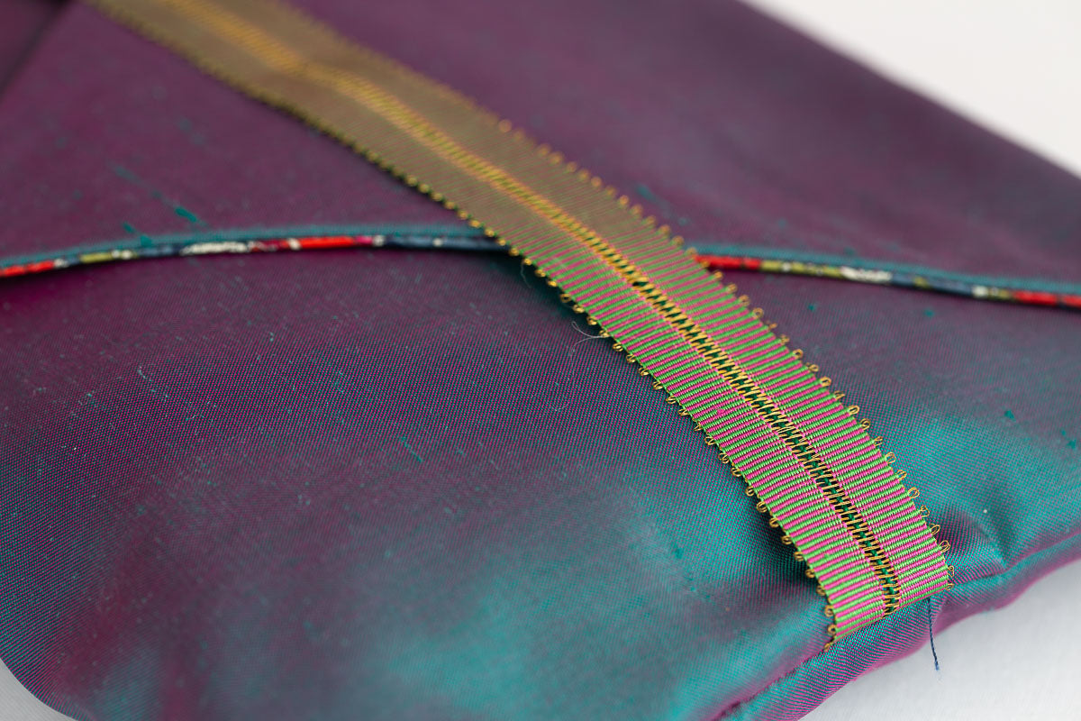 "Oranges" peacock blue silk envelope cushion