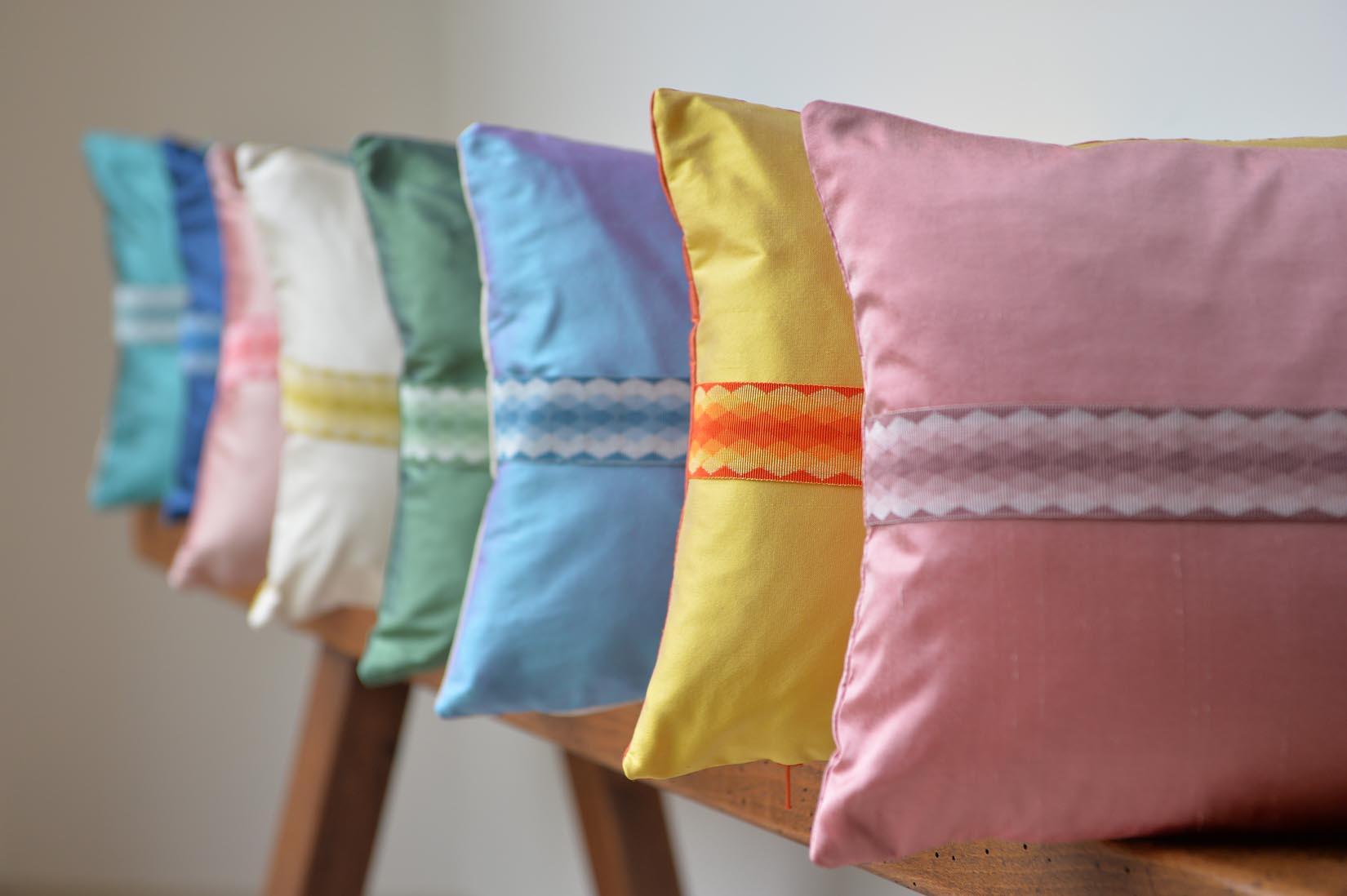 "Arlequin" Marigold yellow silk cushion - MyBilletDoux.com