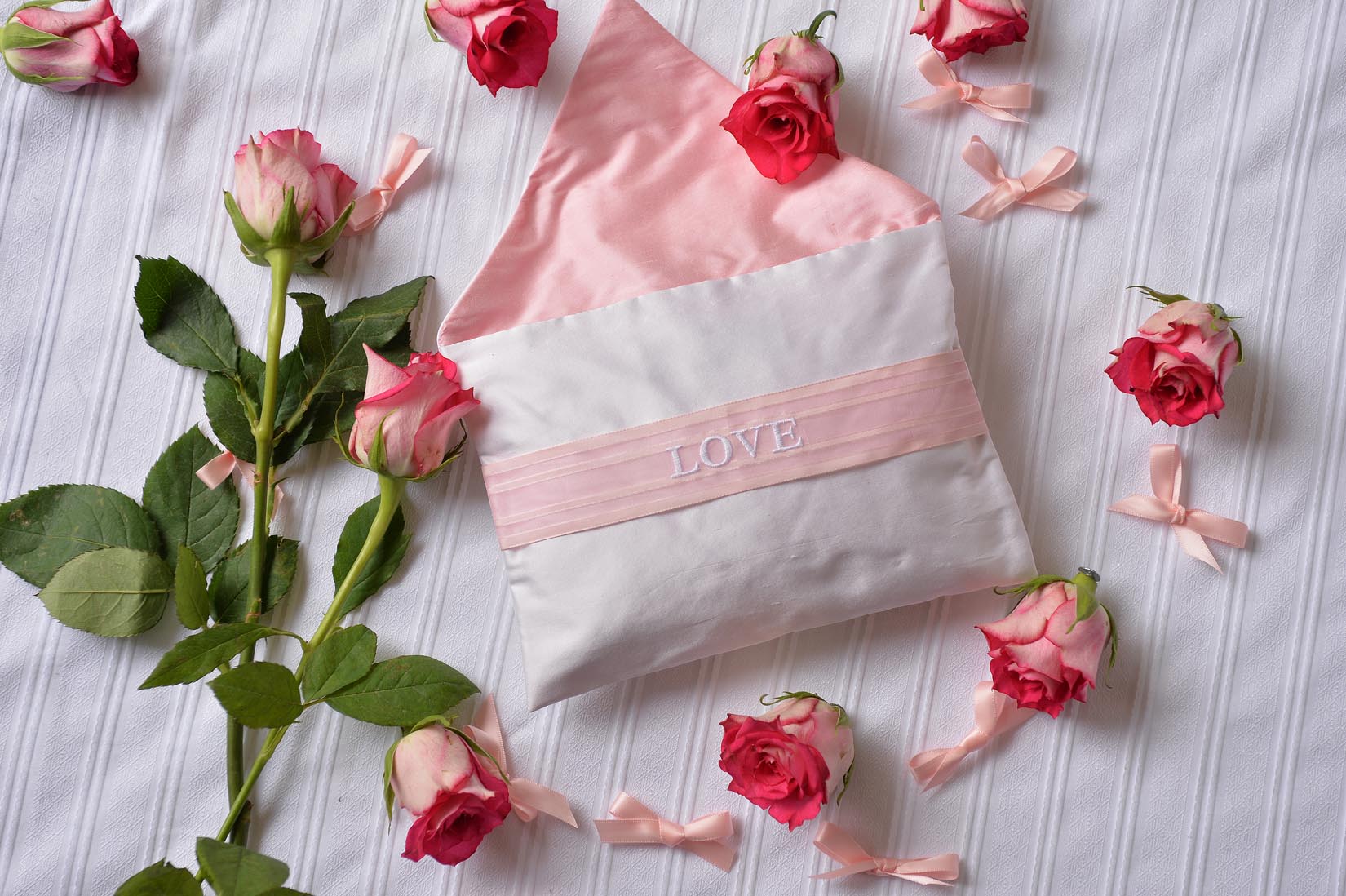 'Love" Chiffon porcelain silk envelope cushion - MyBilletDoux.com
