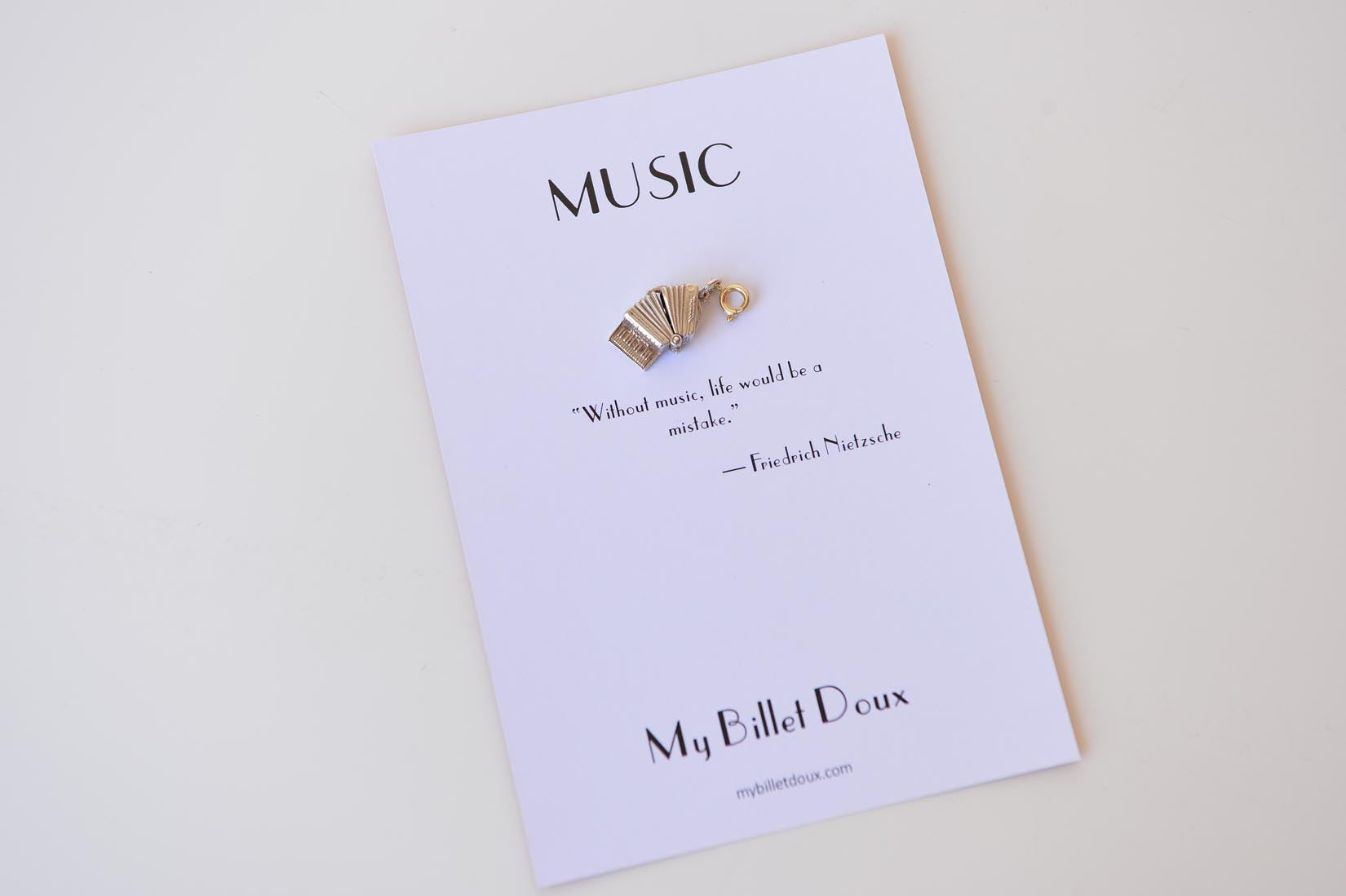 Silver accordion charm - MyBilletDoux.com
