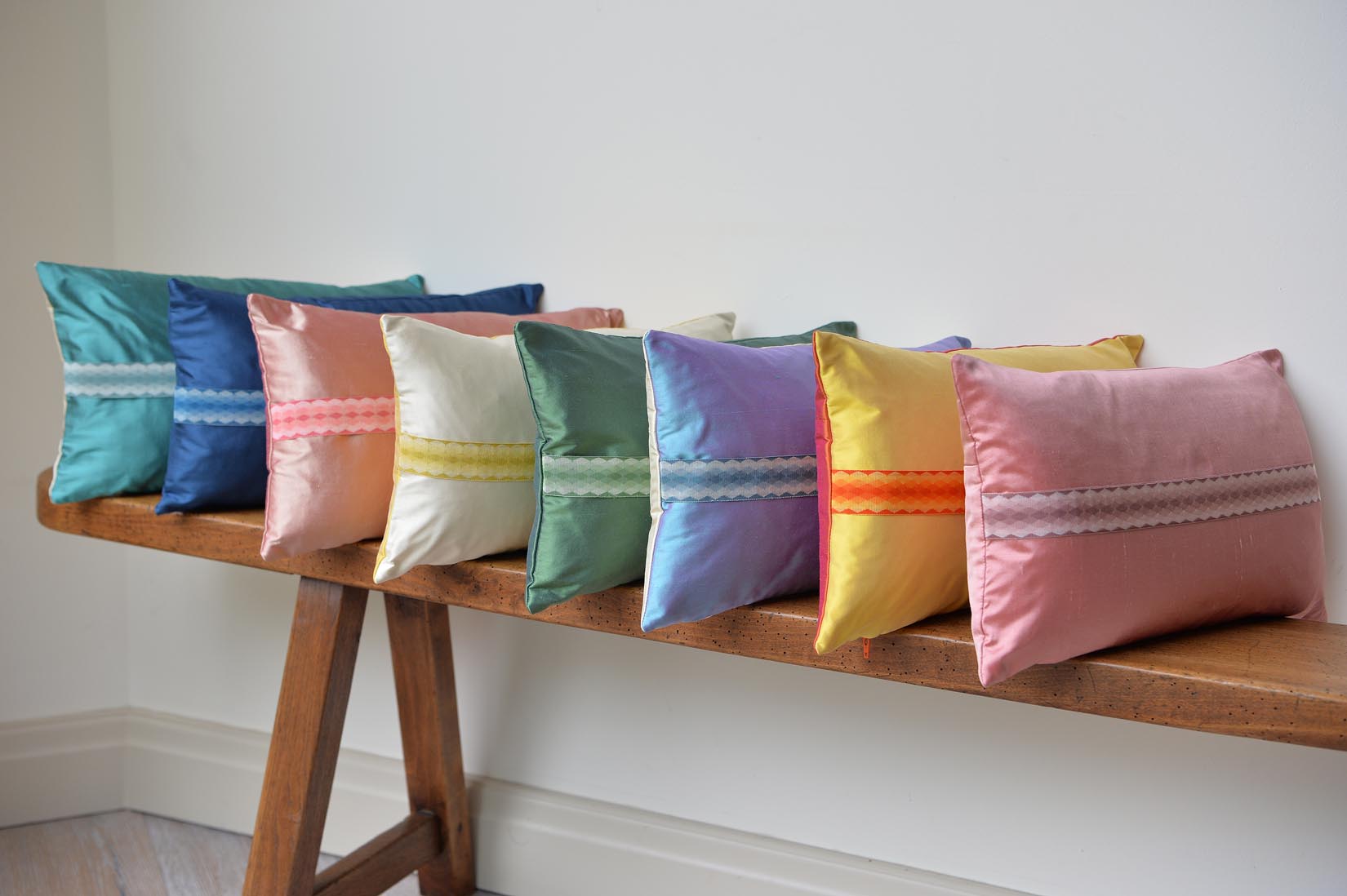 "Arlequin" Oasis blue silk cushion - MyBilletDoux.com