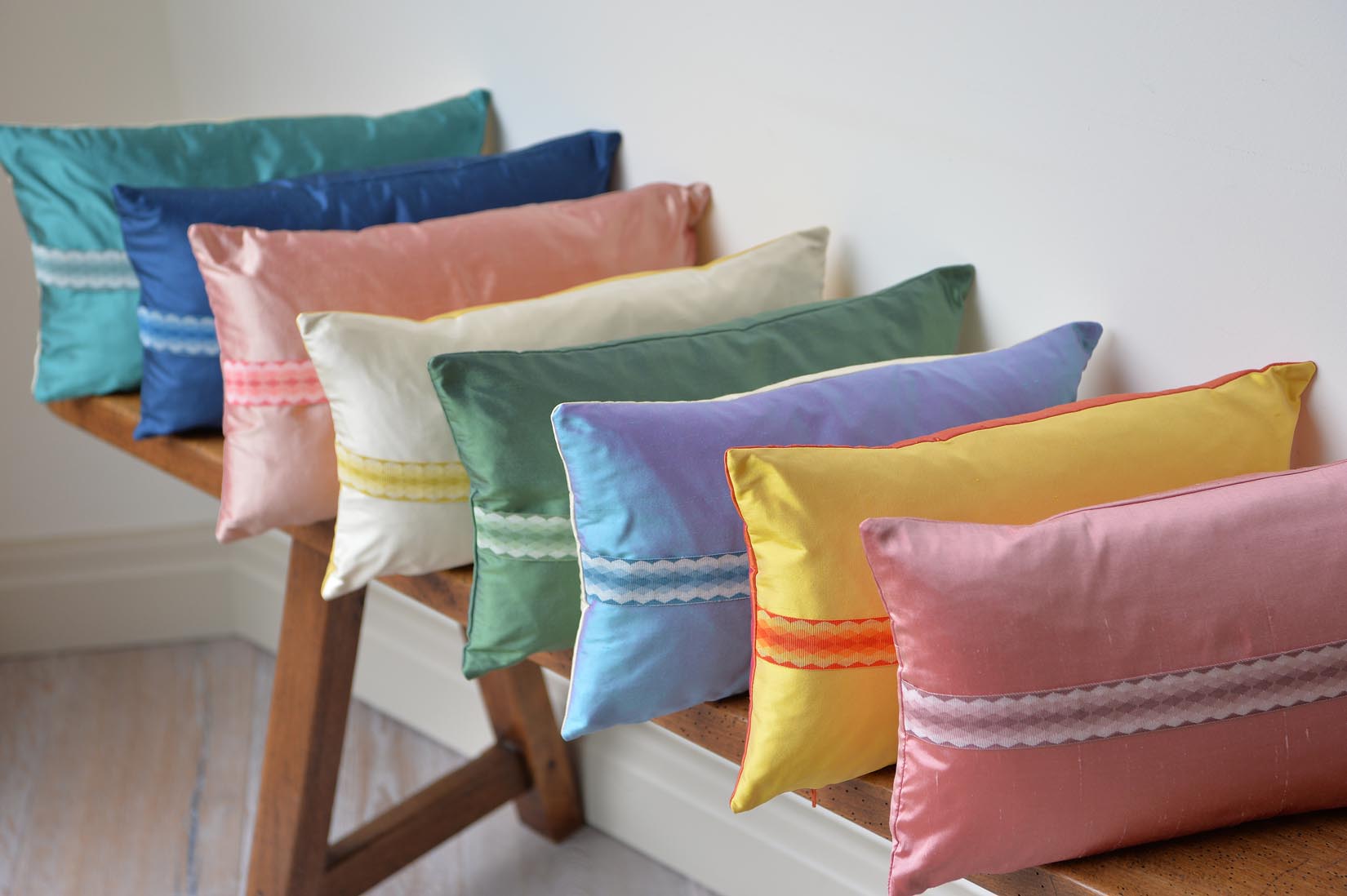 "Arlequin" Fern green silk cushion - MyBilletDoux.com