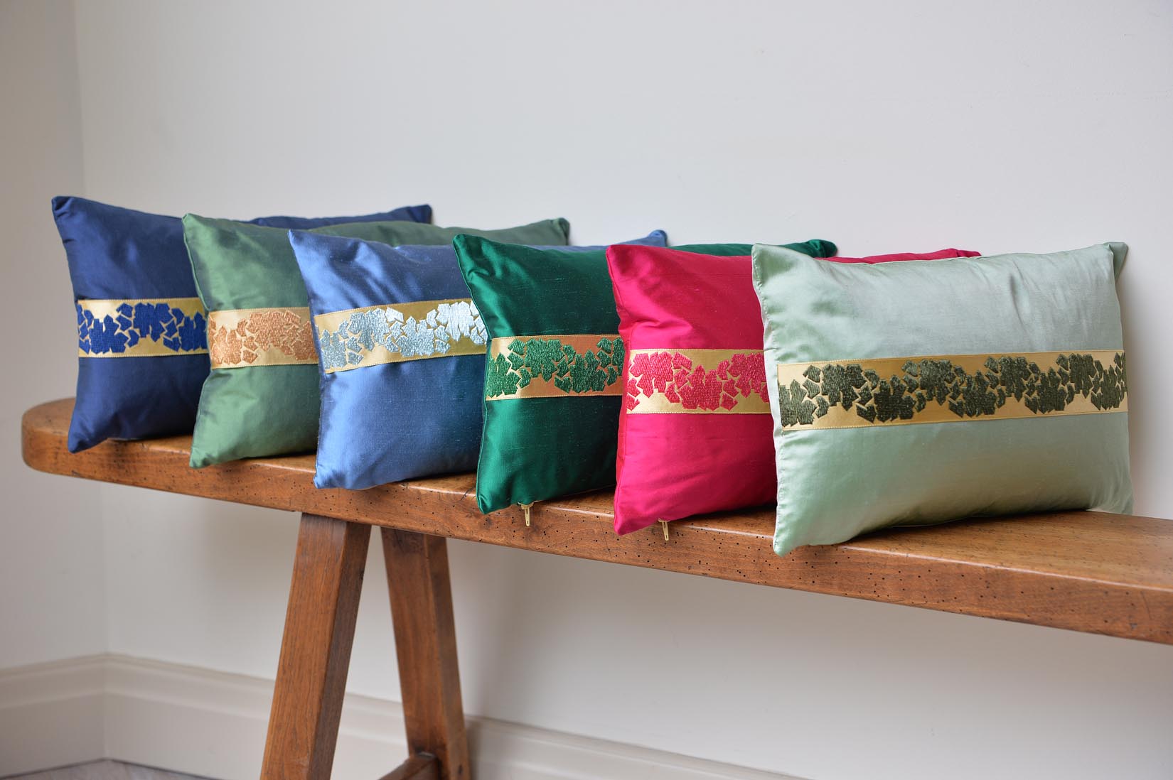 "Fragment" Bond green silk cushion - MyBilletDoux.com