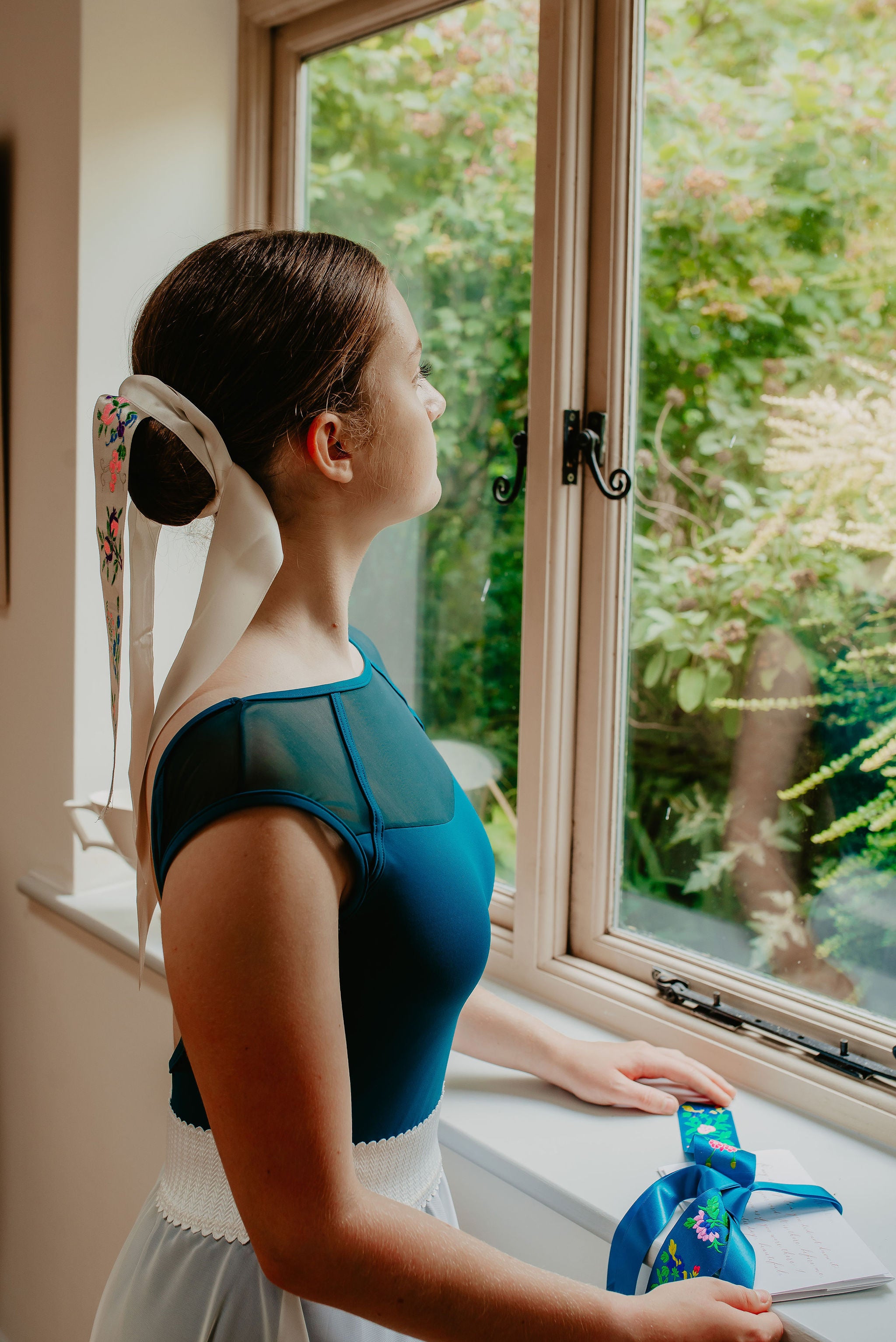 Silk ribbon duo teal