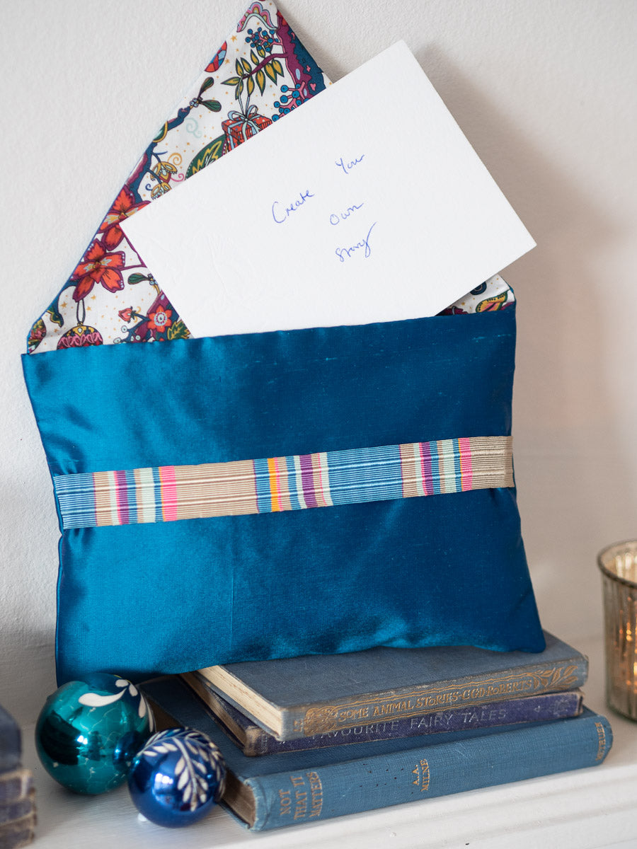"Noel" aster blue silk envelope cushion