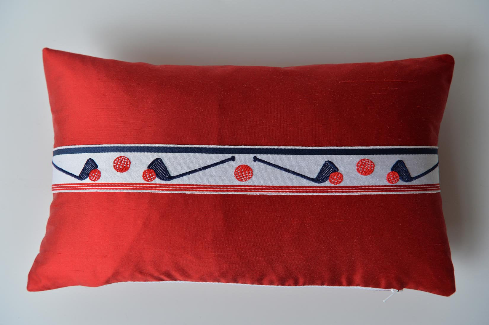 "Golf" Ruby red silk cushion - MyBilletDoux.com