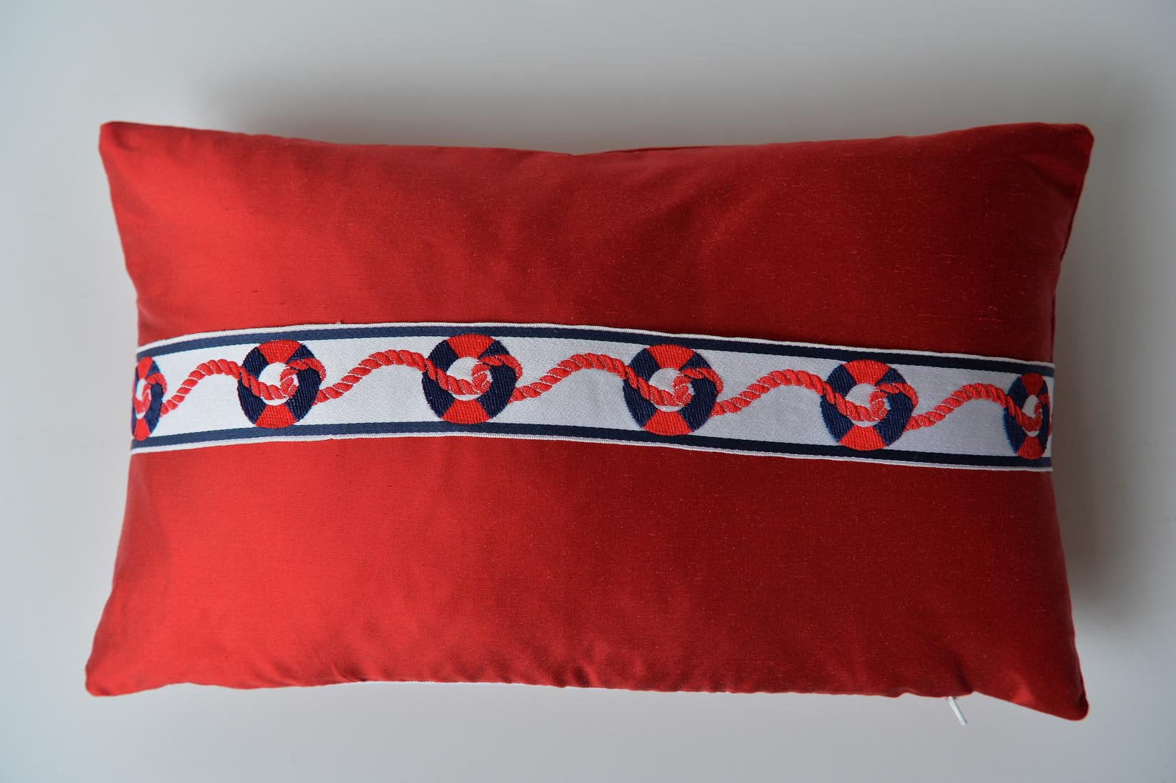 "Nautique" Ruby red silk cushion - MyBilletDoux.com