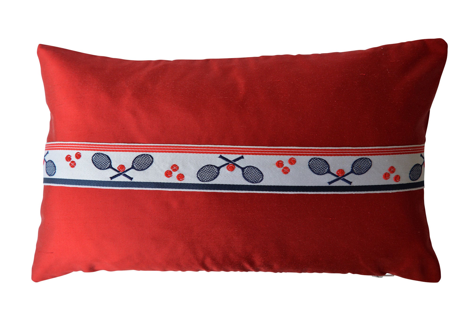 "Tennis" Ruby red silk cushion - MyBilletDoux.com