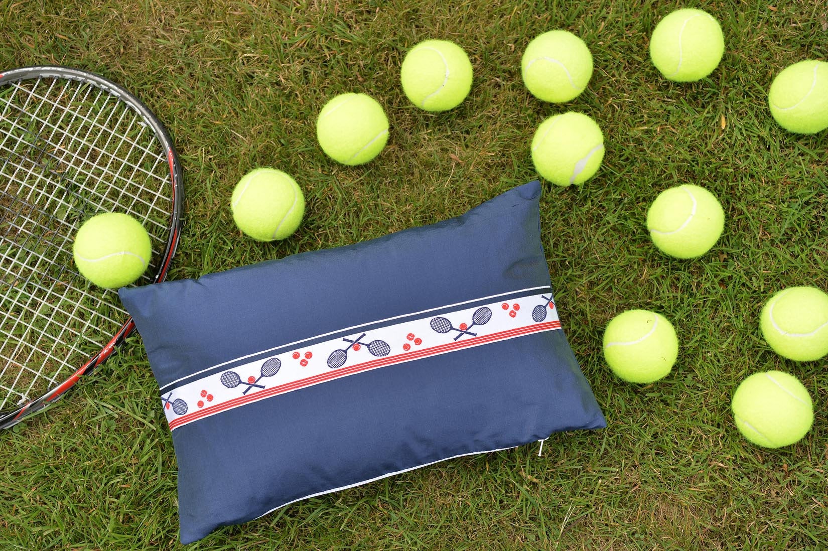 "Tennis" Wilhelm blue silk cushion - MyBilletDoux.com