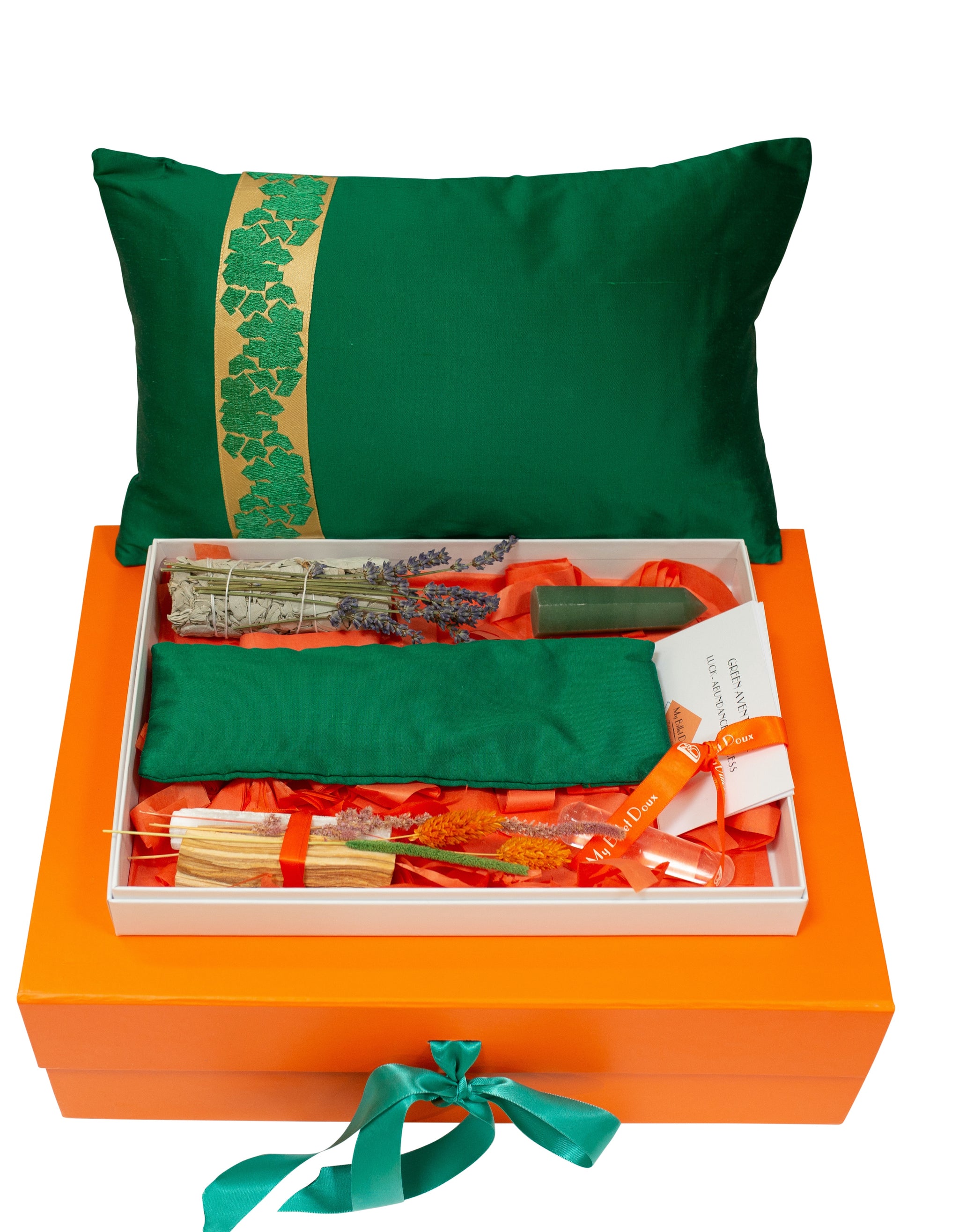 Rituel gift box  "Fragment" Bond green silk cushion set with green aventurine