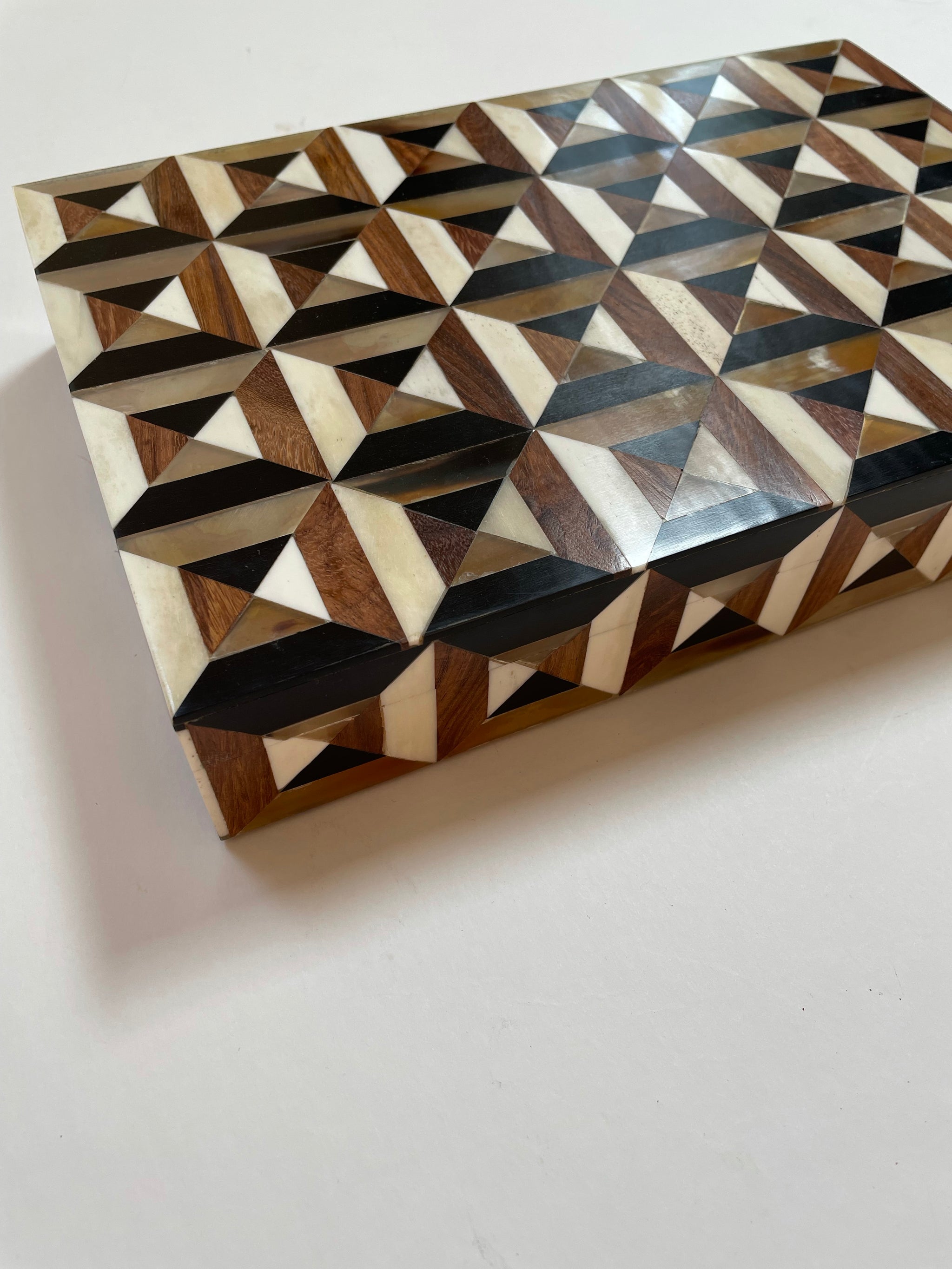 Geometric design box with bone and wood inlay
