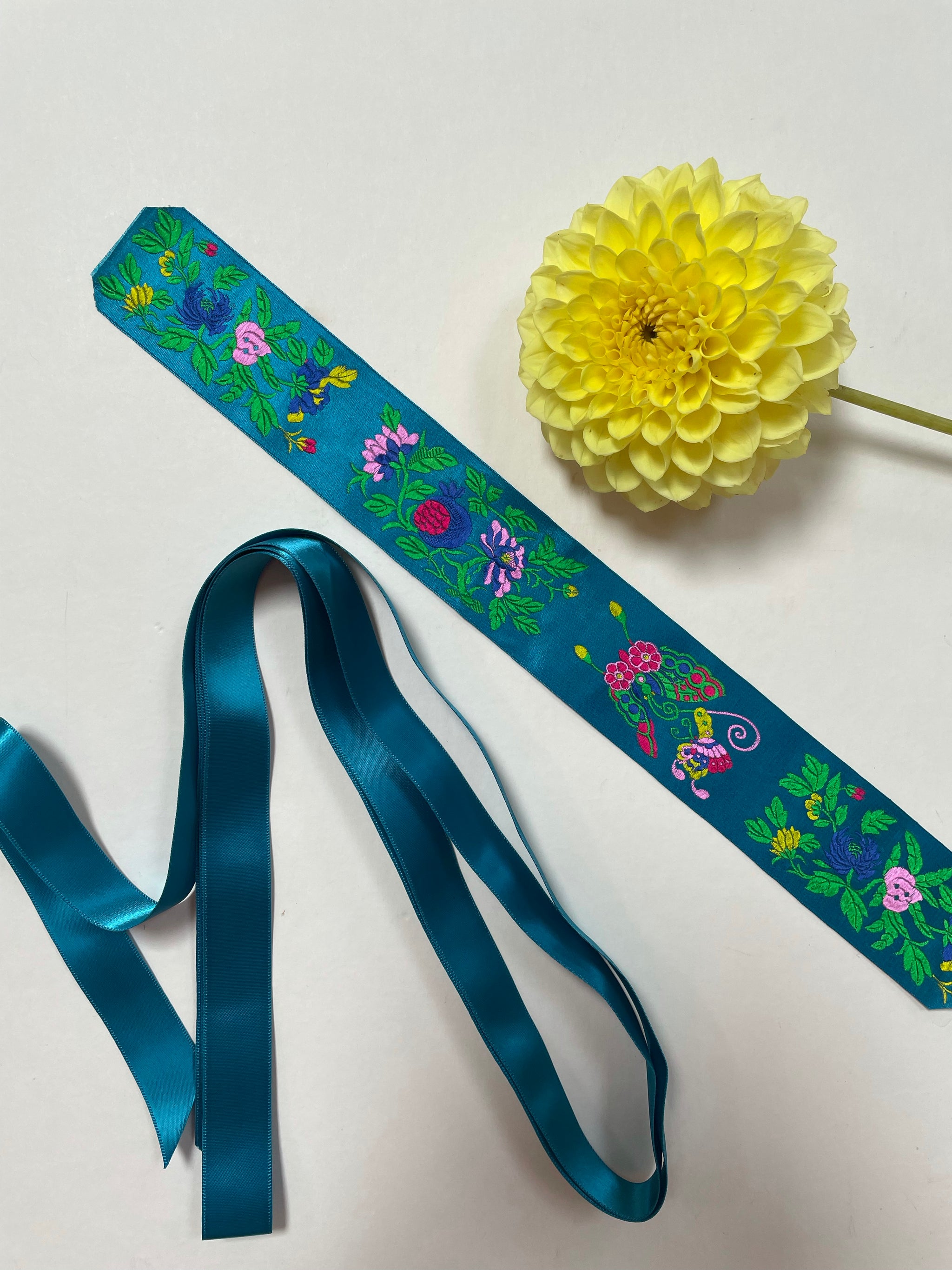 Silk ribbon duo teal
