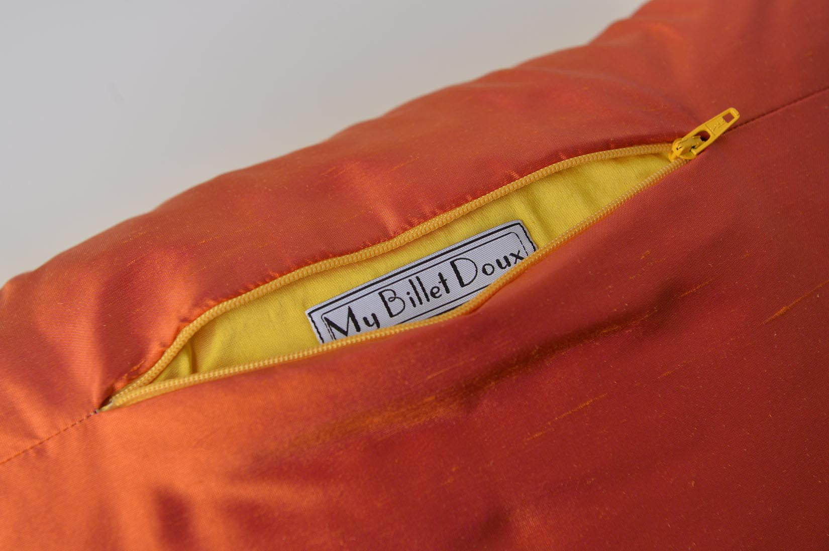 "Arlequin" Marigold yellow silk cushion - MyBilletDoux.com