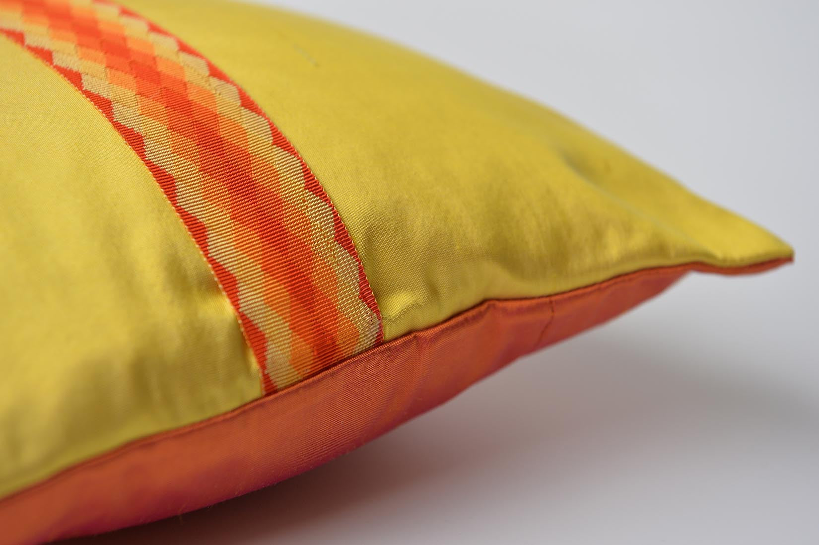 "Arlequin" Marigold yellow silk cushion - MyBilletDoux.com