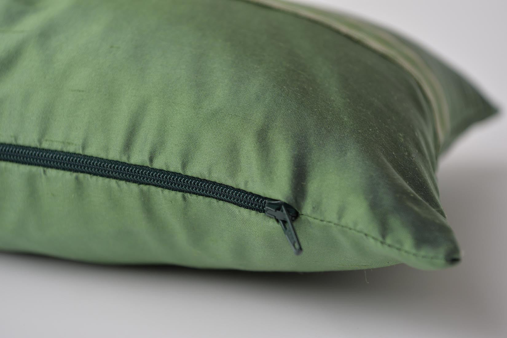 "Arlequin" Fern green silk cushion - MyBilletDoux.com