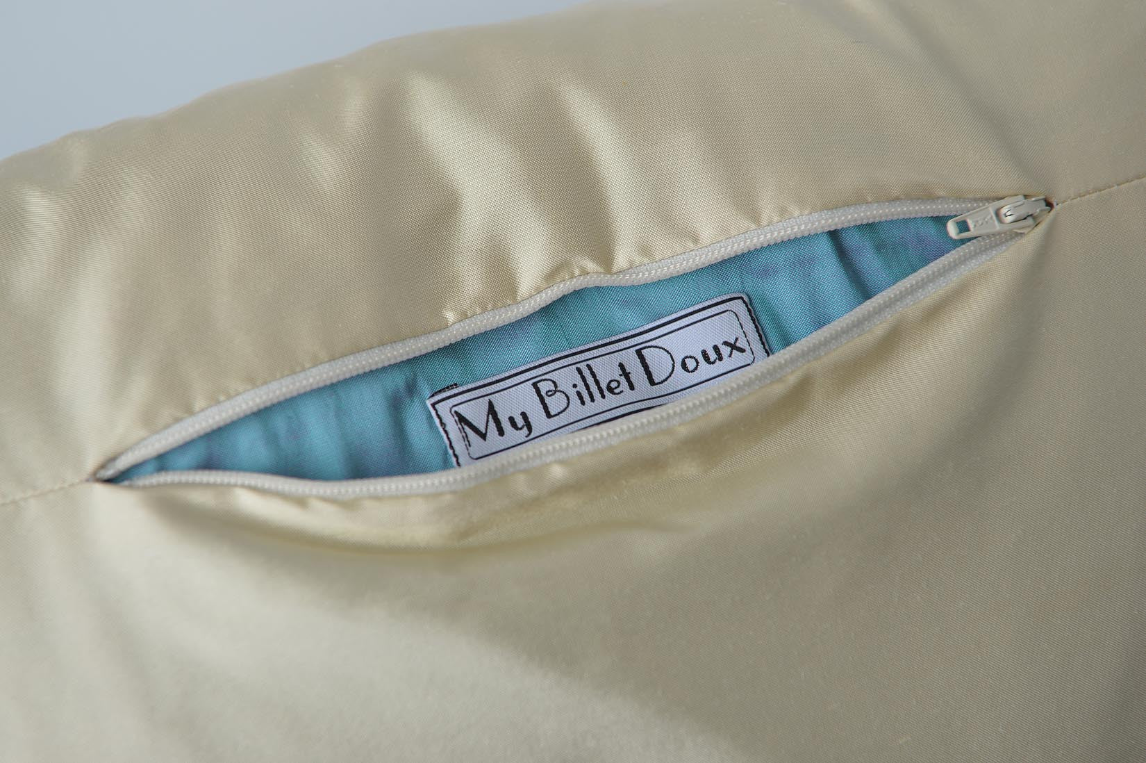 "Arlequin" Oasis blue silk cushion - MyBilletDoux.com