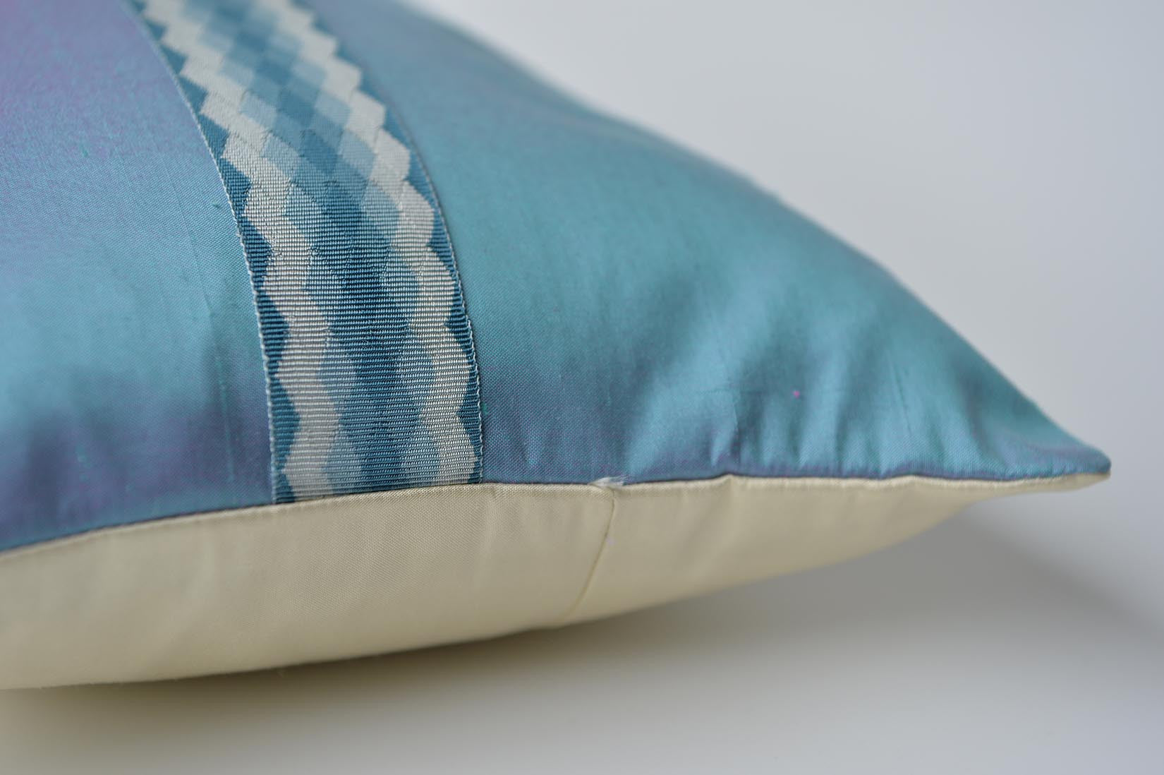 "Arlequin" Oasis blue silk cushion - MyBilletDoux.com