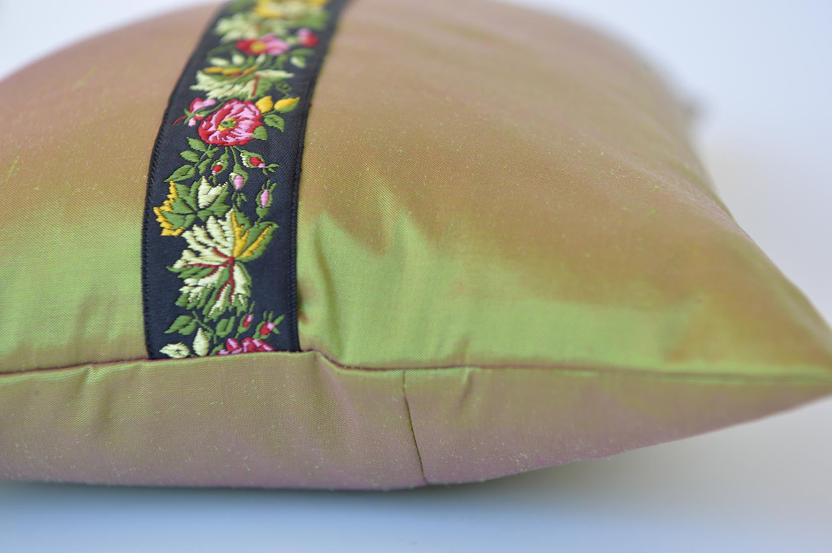 "Rose" Cactus green silk cushion - MyBilletDoux.com