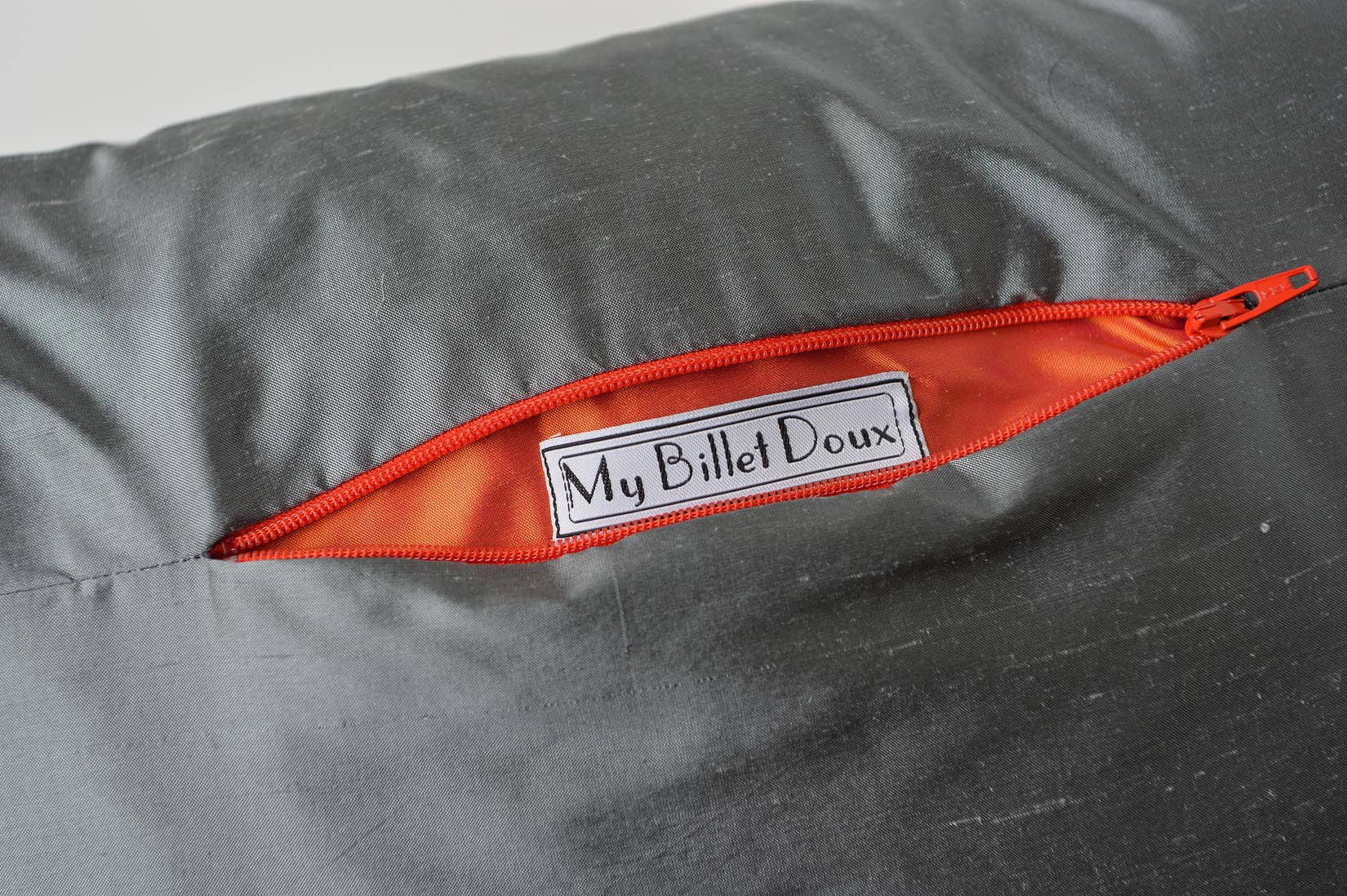 "Bandeau" Slate grey silk cushion - MyBilletDoux.com
