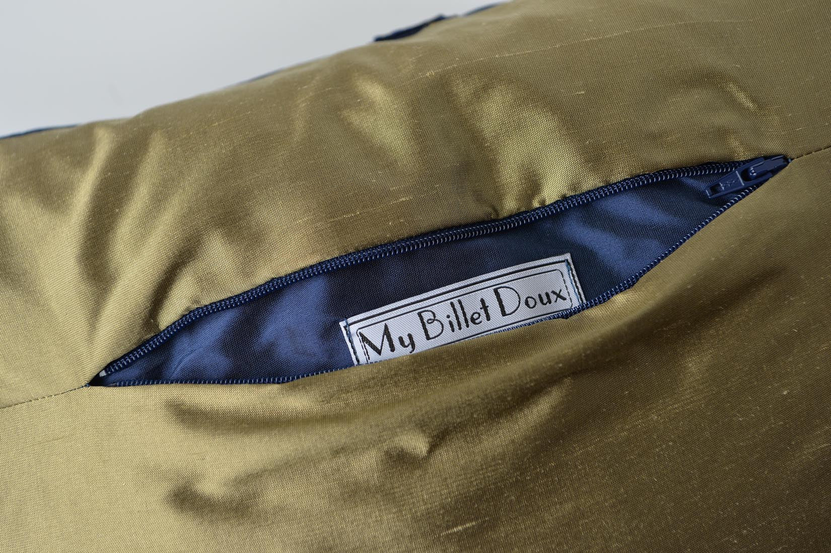 "Couture" Wilhelm blue silk cushion - MyBilletDoux.com