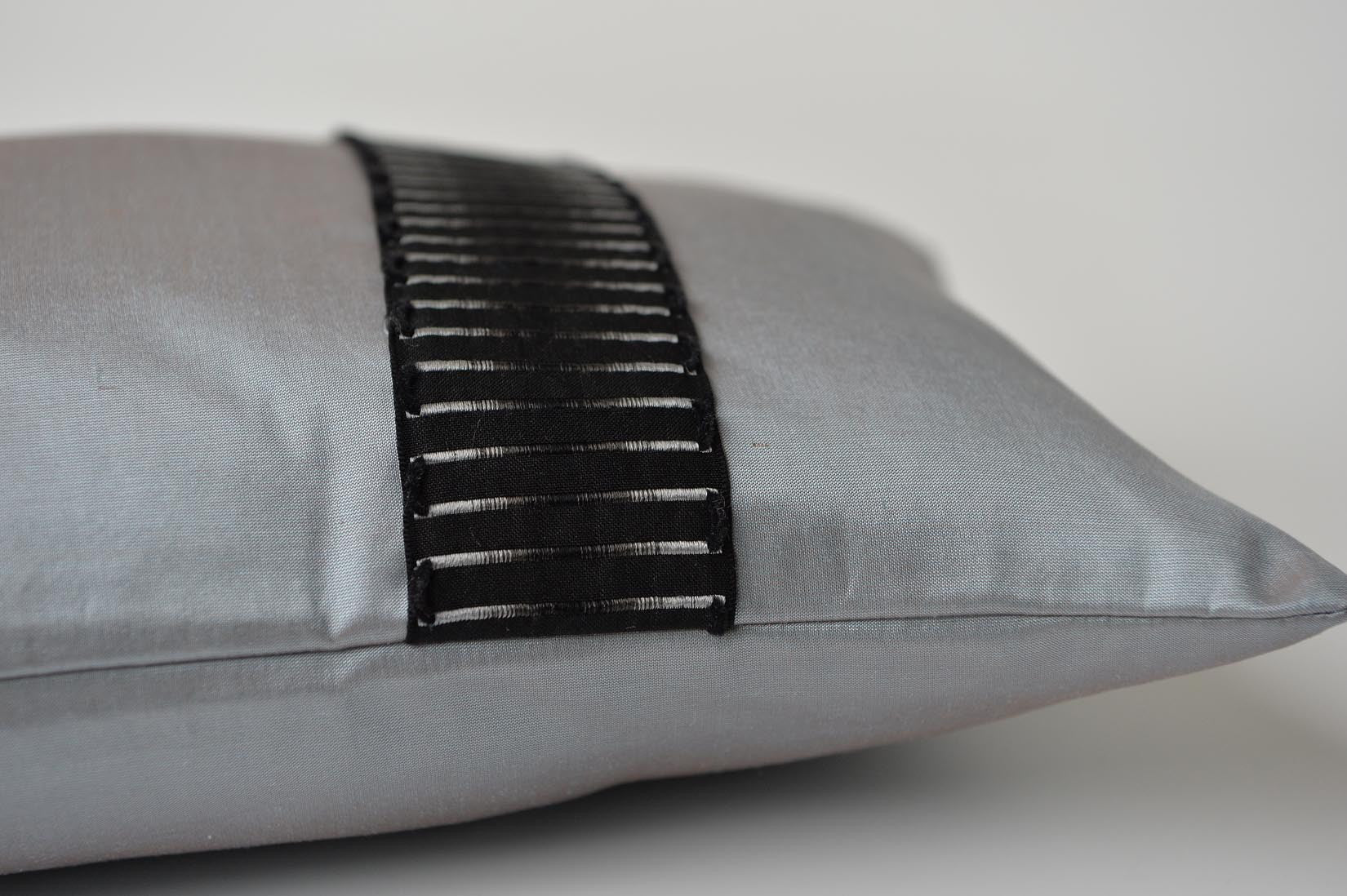 "Echelle" Lunar grey silk cushion - MyBilletDoux.com