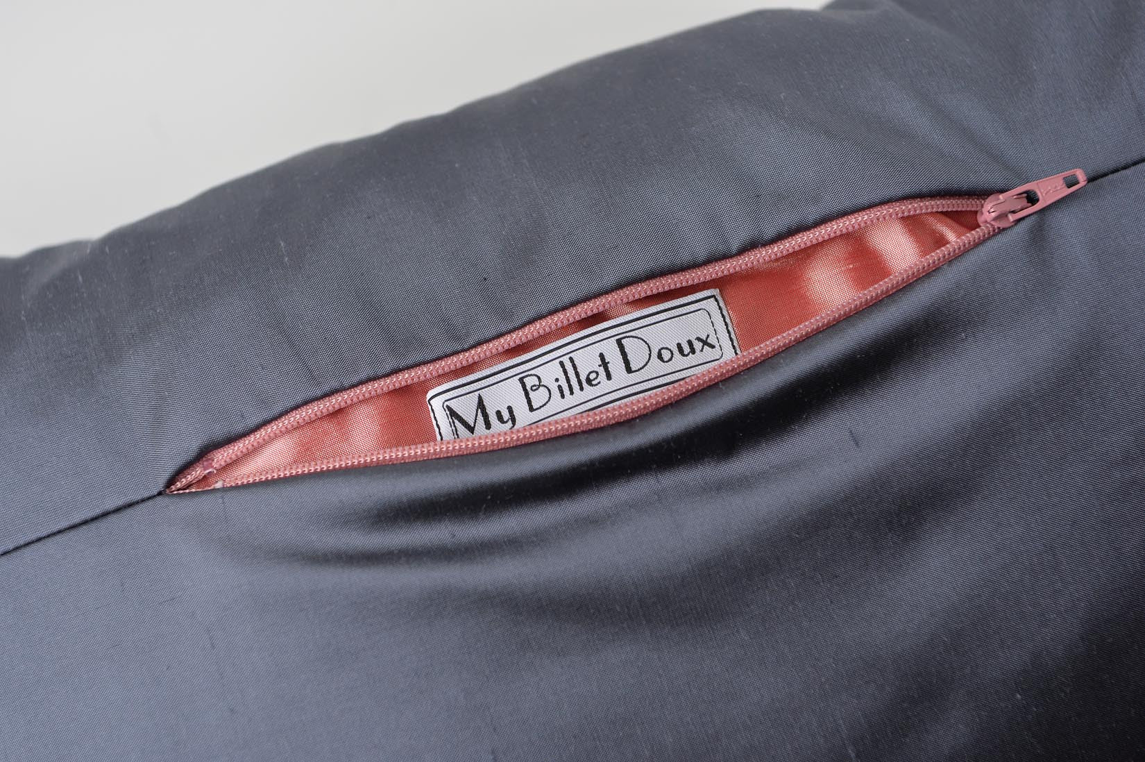 "ZigZag" Gunmetal grey silk cushion - MyBilletDoux.com