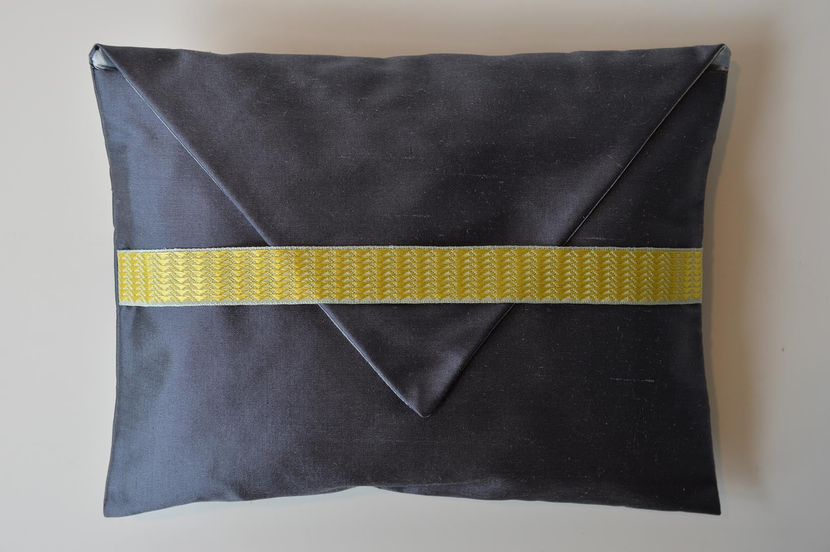 Triangles Gunmetal grey silk envelope cushion - MyBilletDoux.com