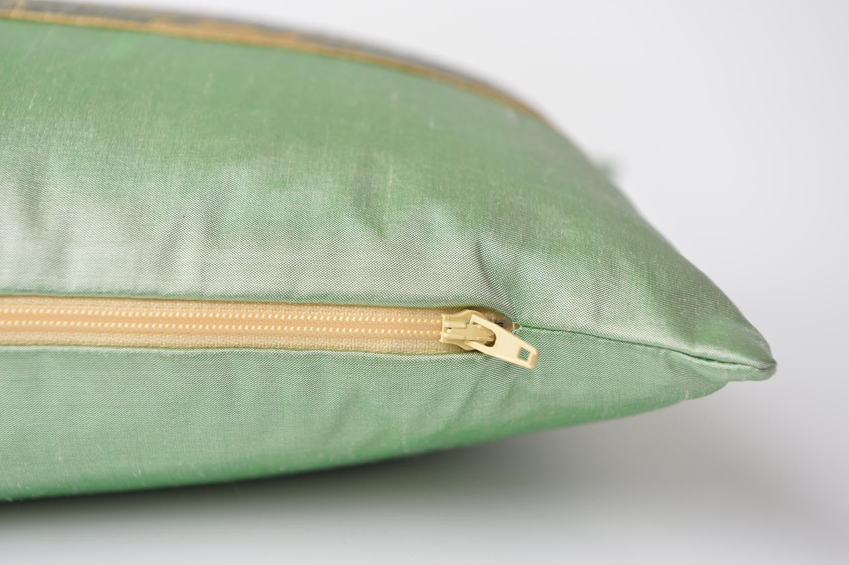"Fragment" Willow green silk cushion - MyBilletDoux.com