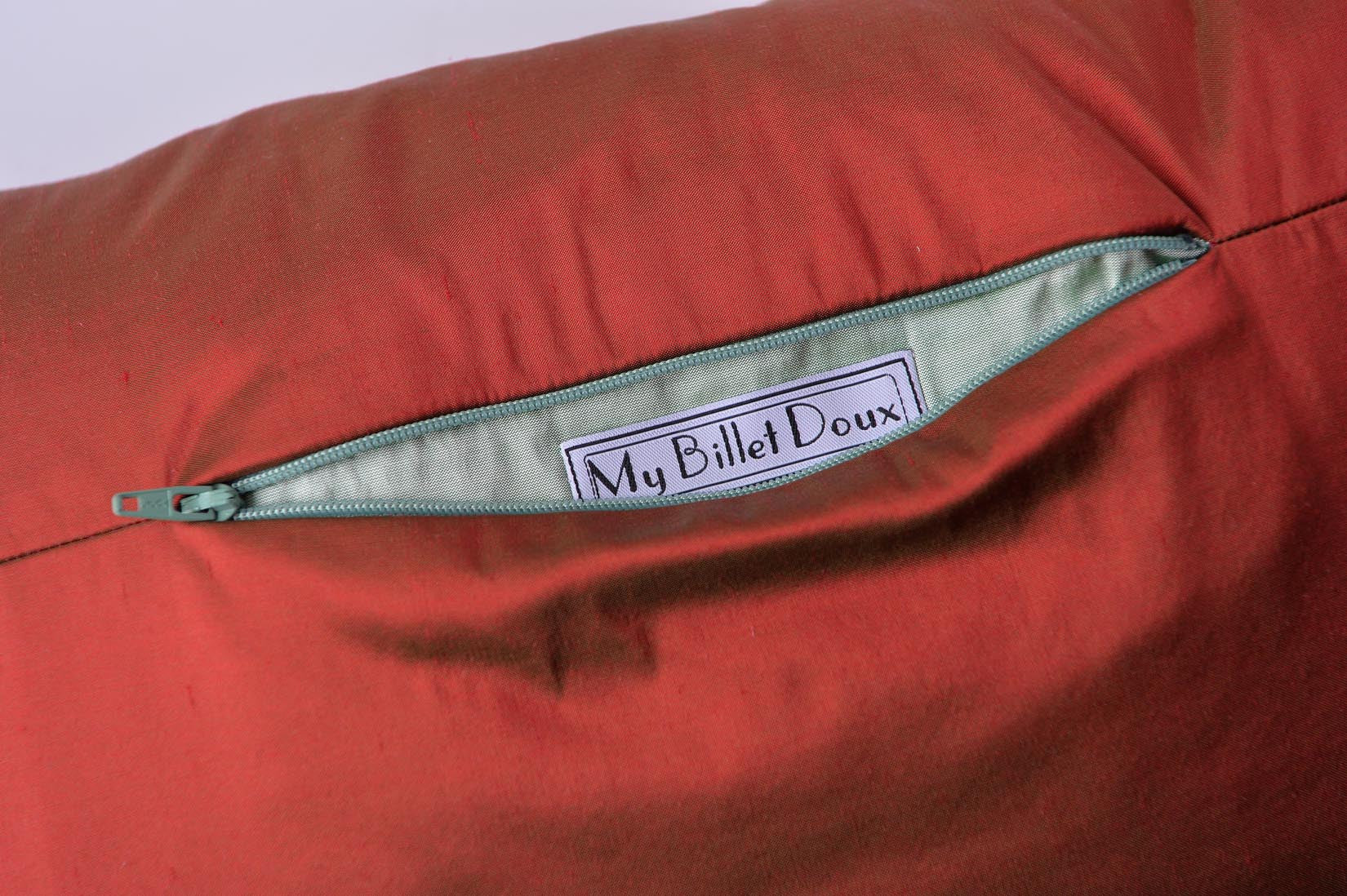 "Bandeau" Tabasco red silk cushion - MyBilletDoux.com