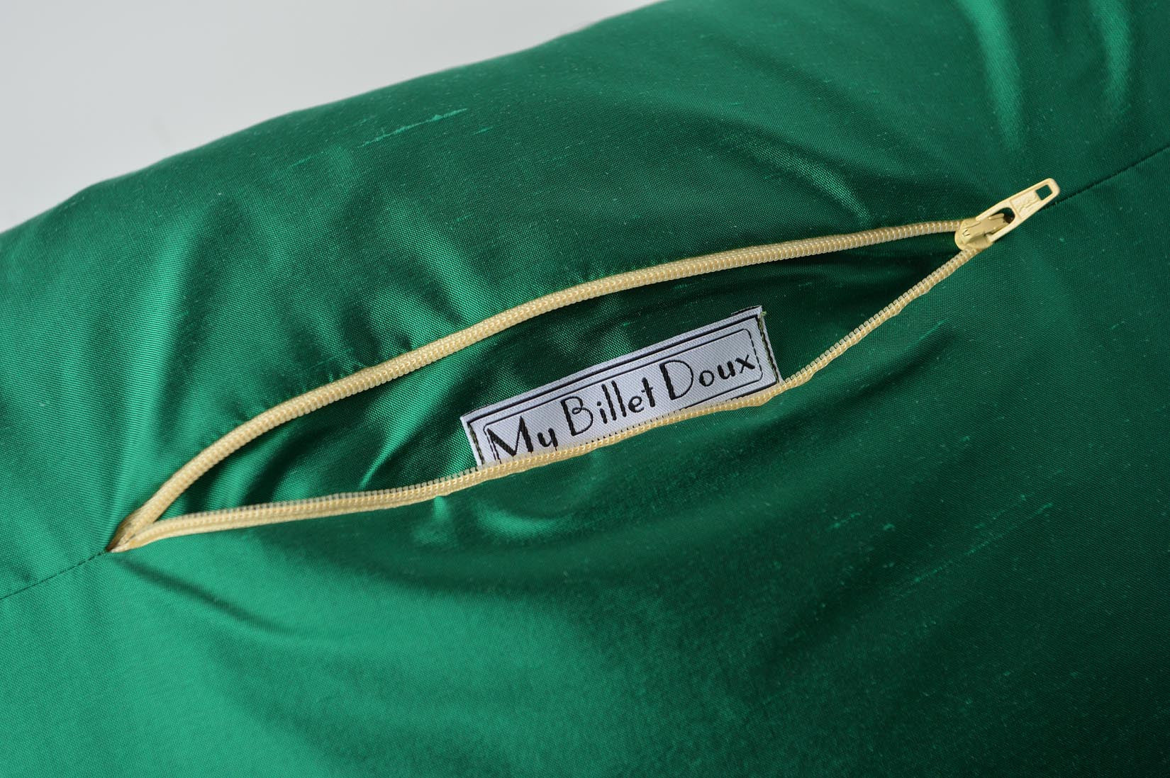 "Fragment" Bond green silk cushion - MyBilletDoux.com