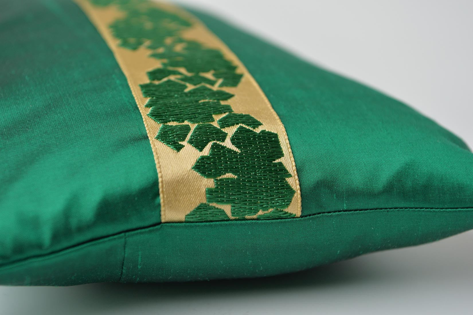 "Fragment" Bond green silk cushion - MyBilletDoux.com