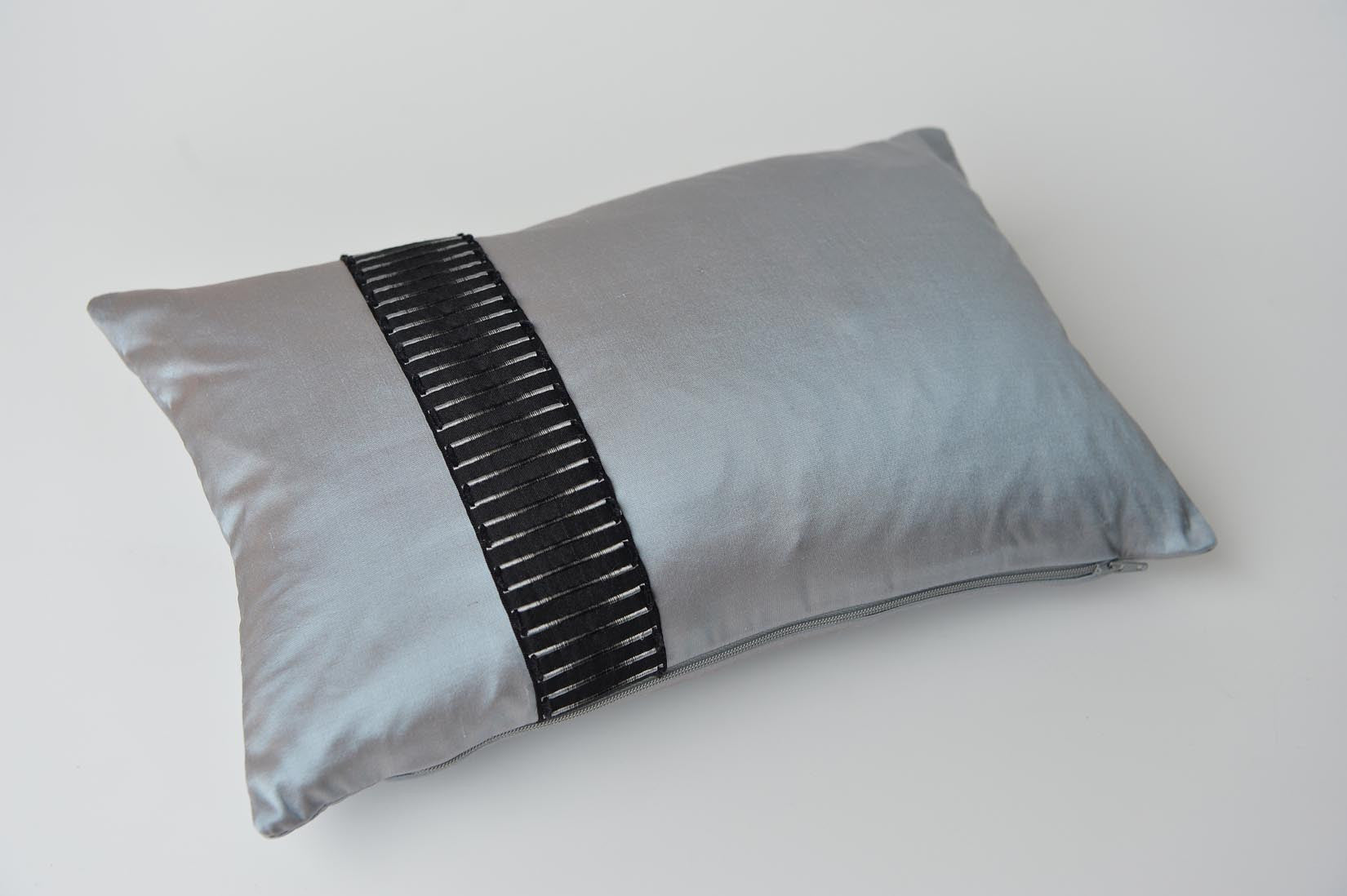 "Echelle" Lunar grey silk cushion - MyBilletDoux.com