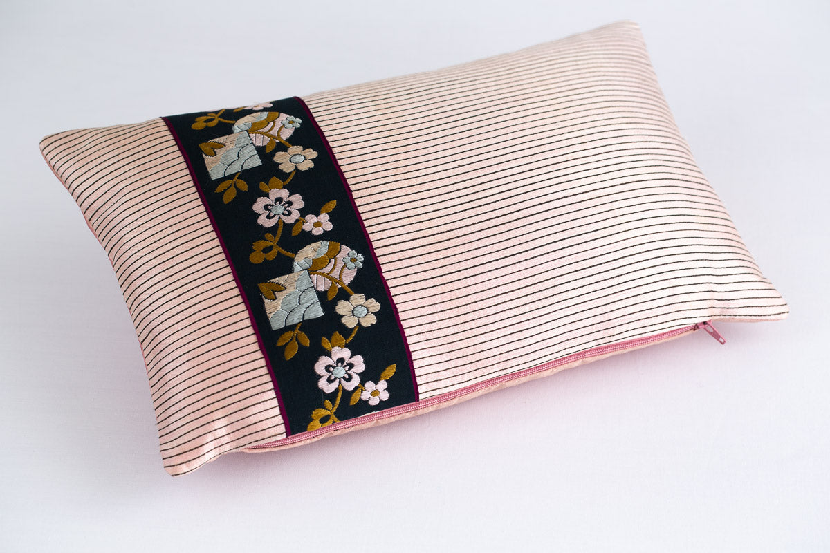 "Ottoman" stripe pink silk cushion