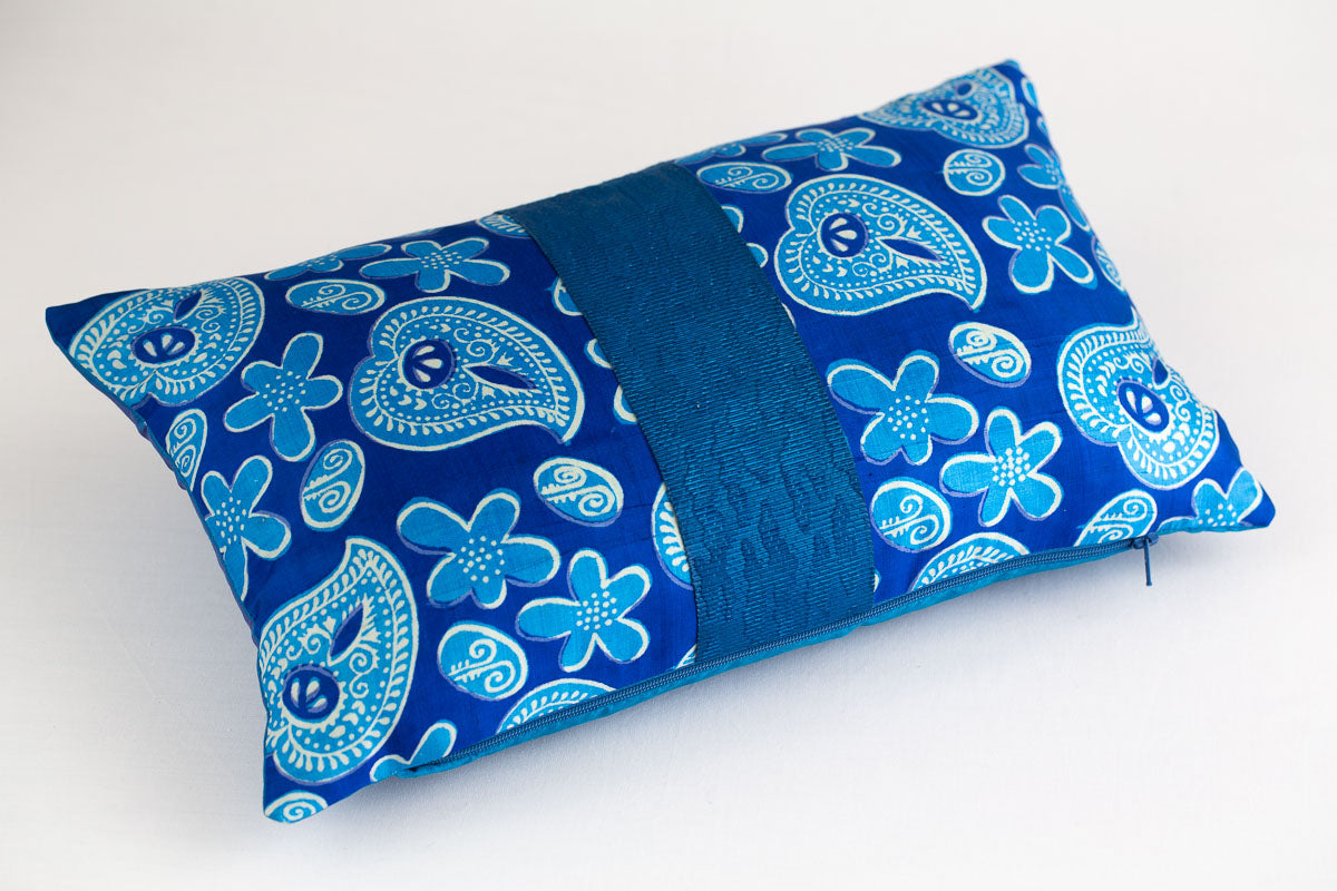 "Boteh" blue silk cushion
