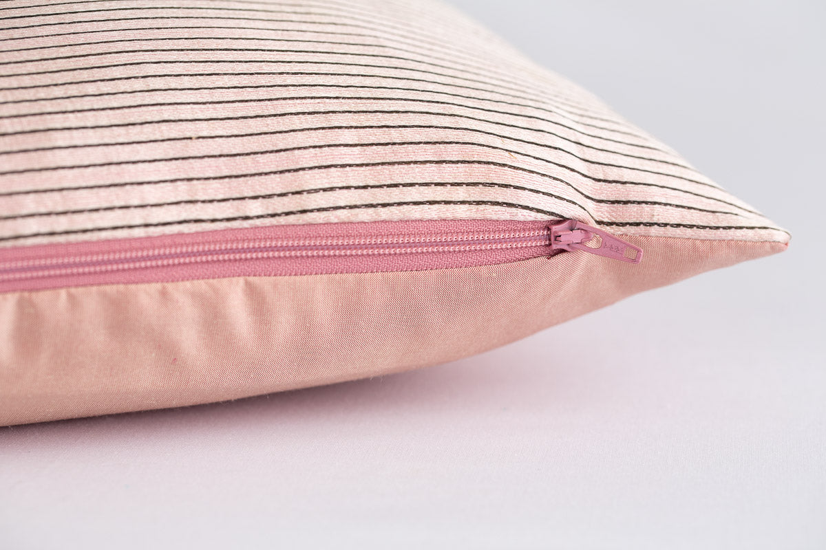 "Ottoman" stripe pink silk cushion