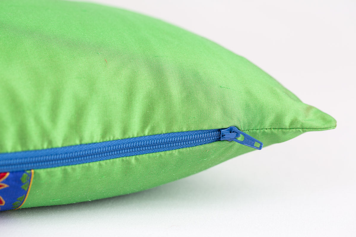 "Exuberant" green silk cushion