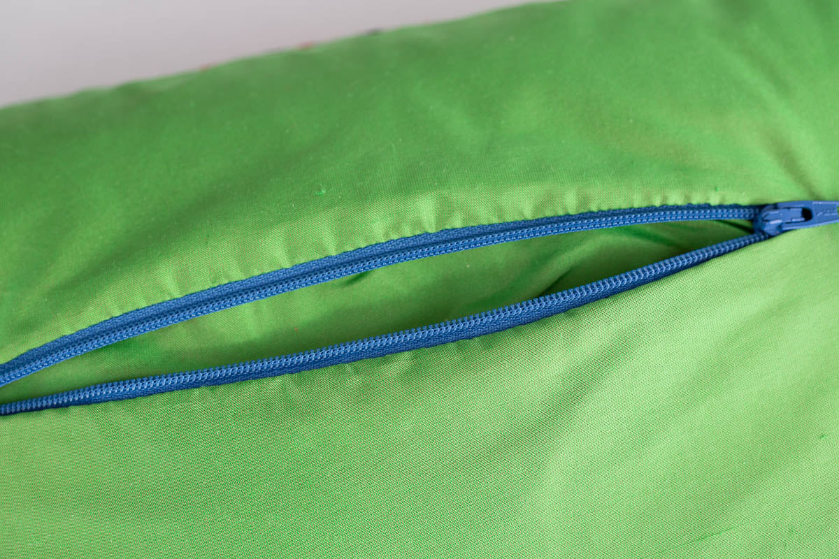 "Exuberant" green silk cushion