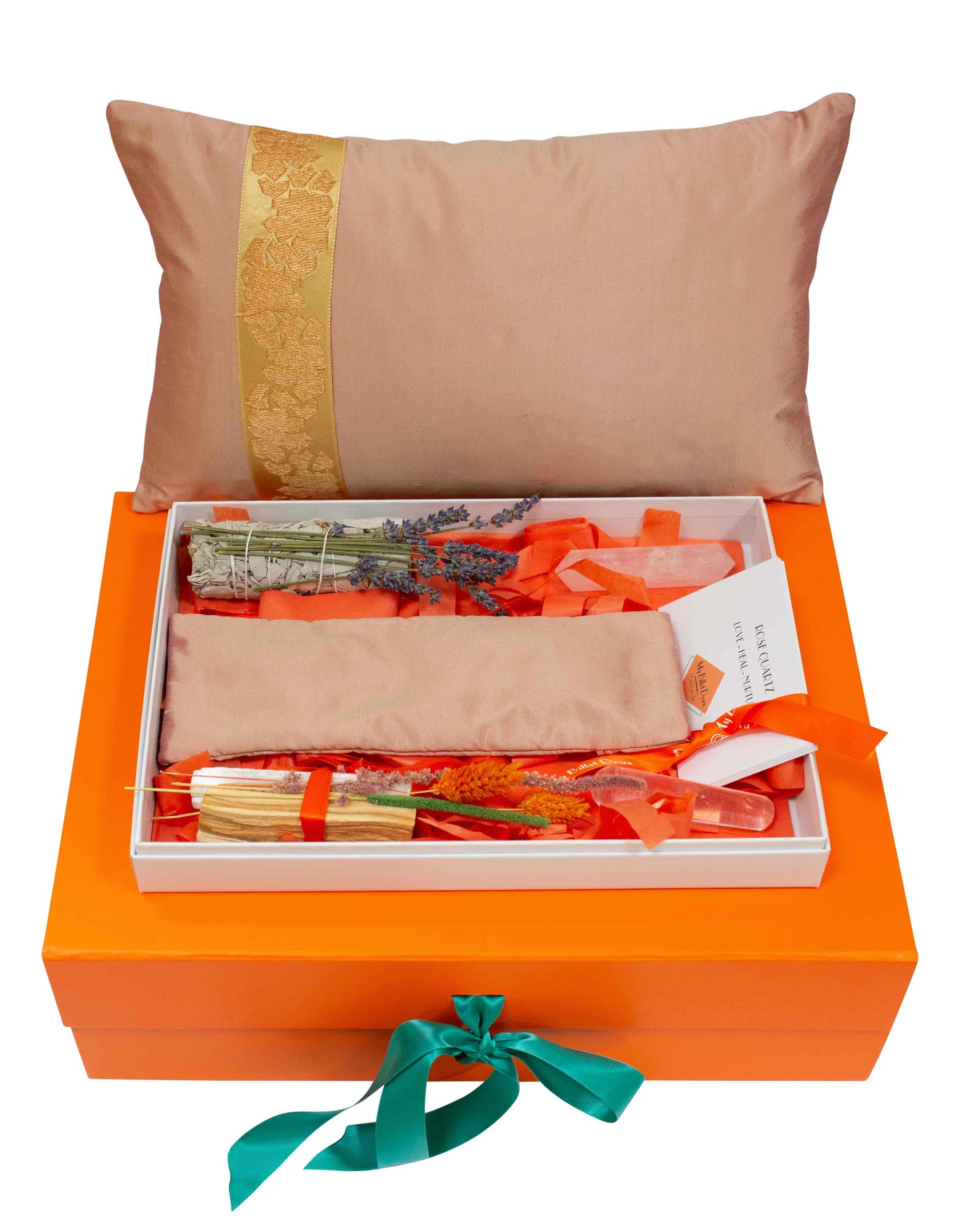 Rituel gift box  "Fragment" Sunset pink silk cushion set with rose quartz