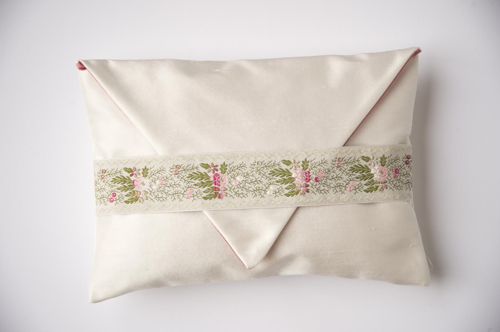 Flower bud white silk envelope cushion - MyBilletDoux.com
