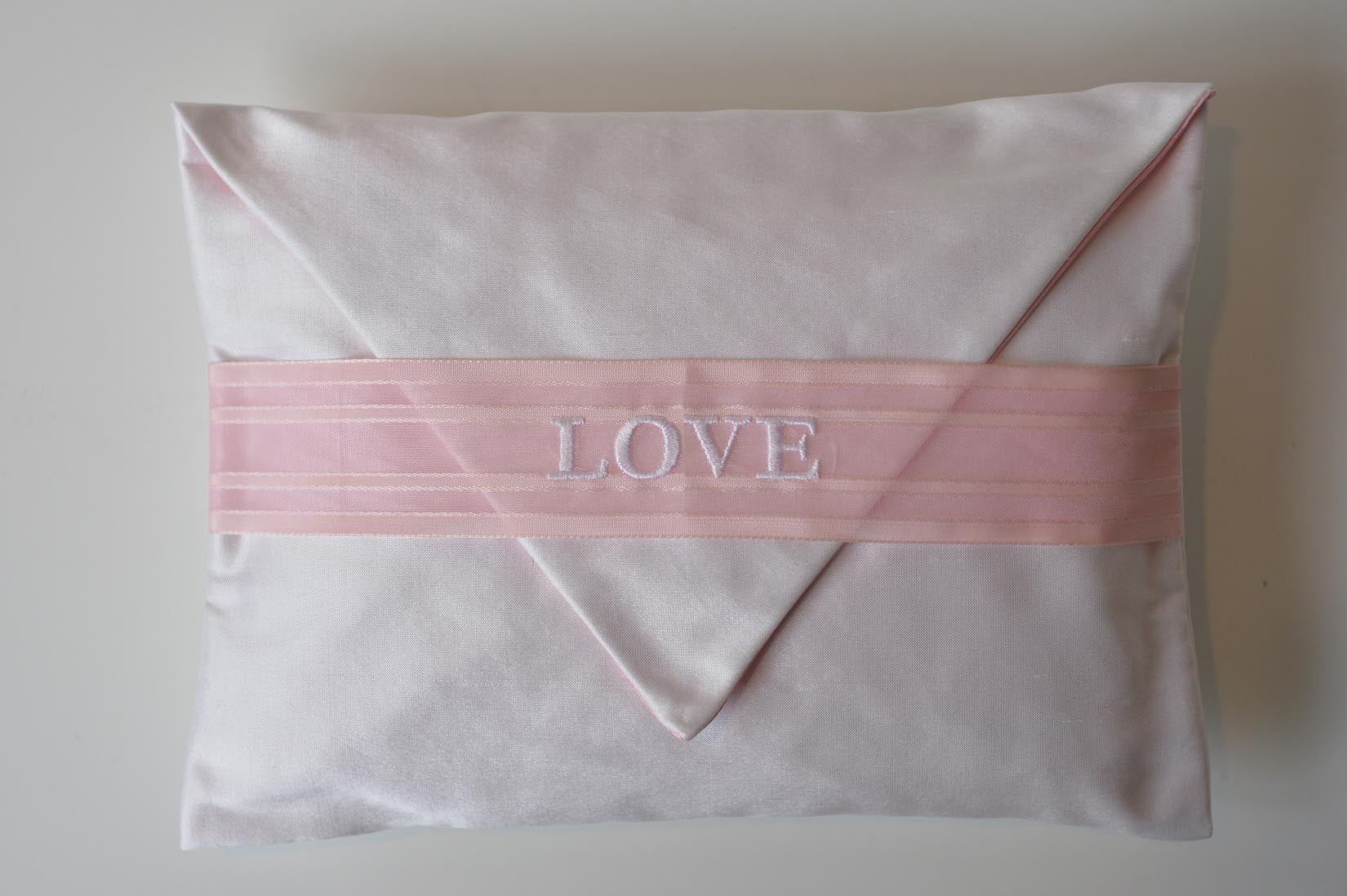 'Love" Chiffon porcelain silk envelope cushion - MyBilletDoux.com