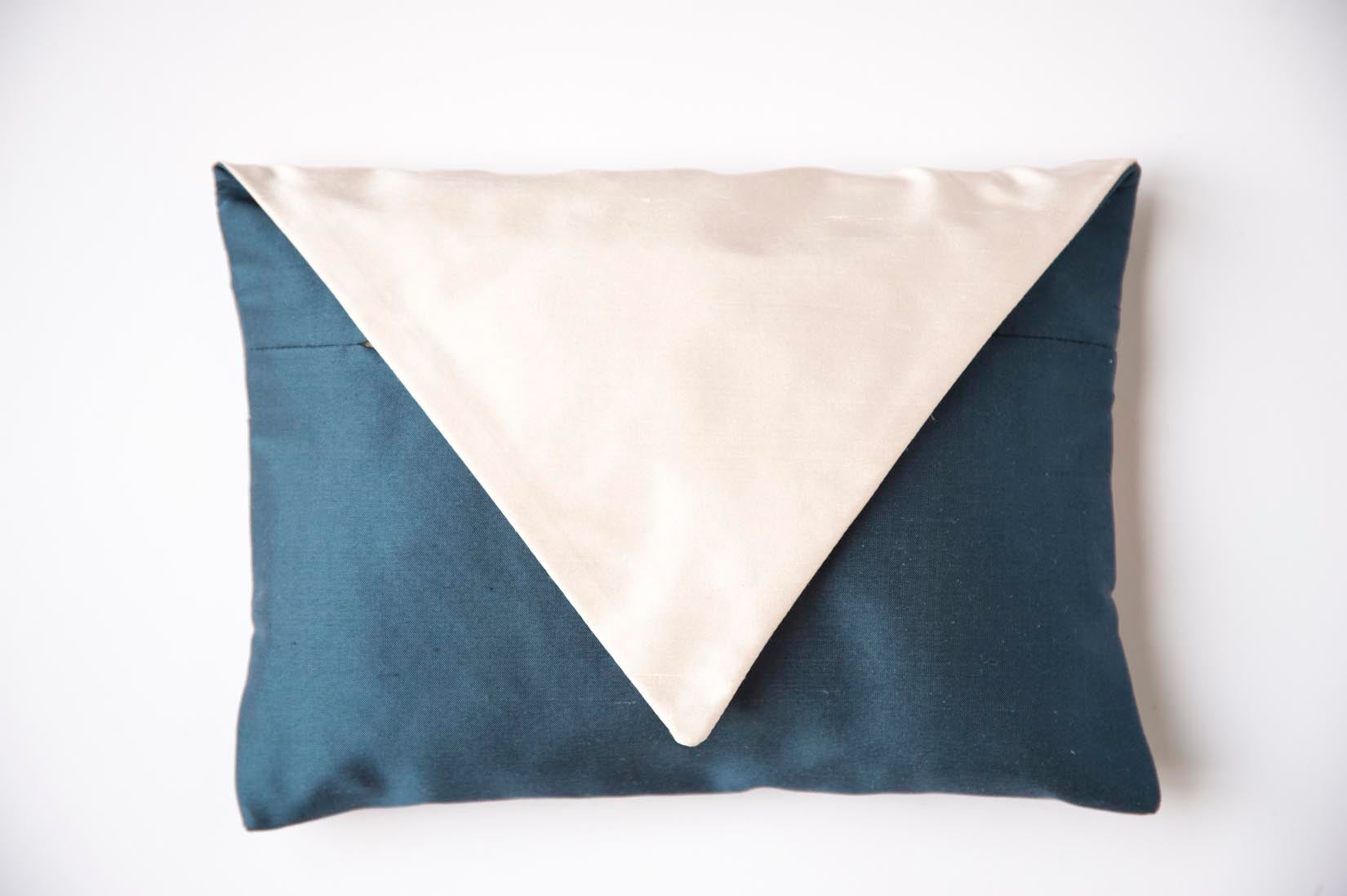 Zig-zag Insigna blue silk envelope cushion - MyBilletDoux.com
