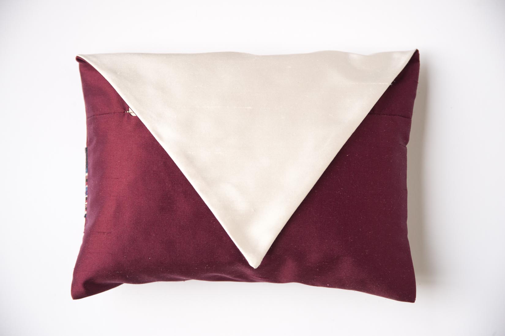 Zig zag Wine red silk envelope cushion - MyBilletDoux.com