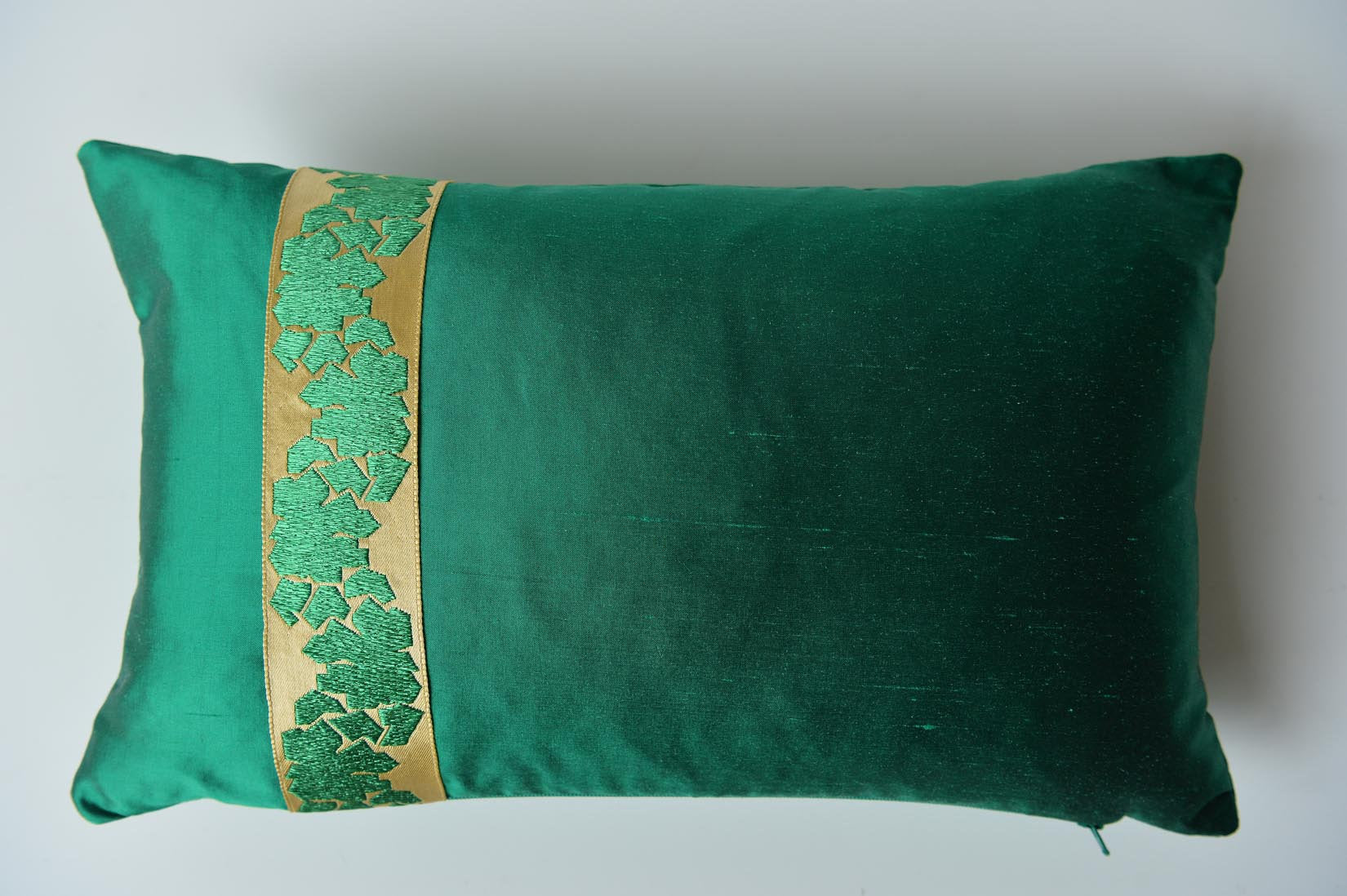 "Fragment" Bond green silk cushion - MyBilletDoux.com