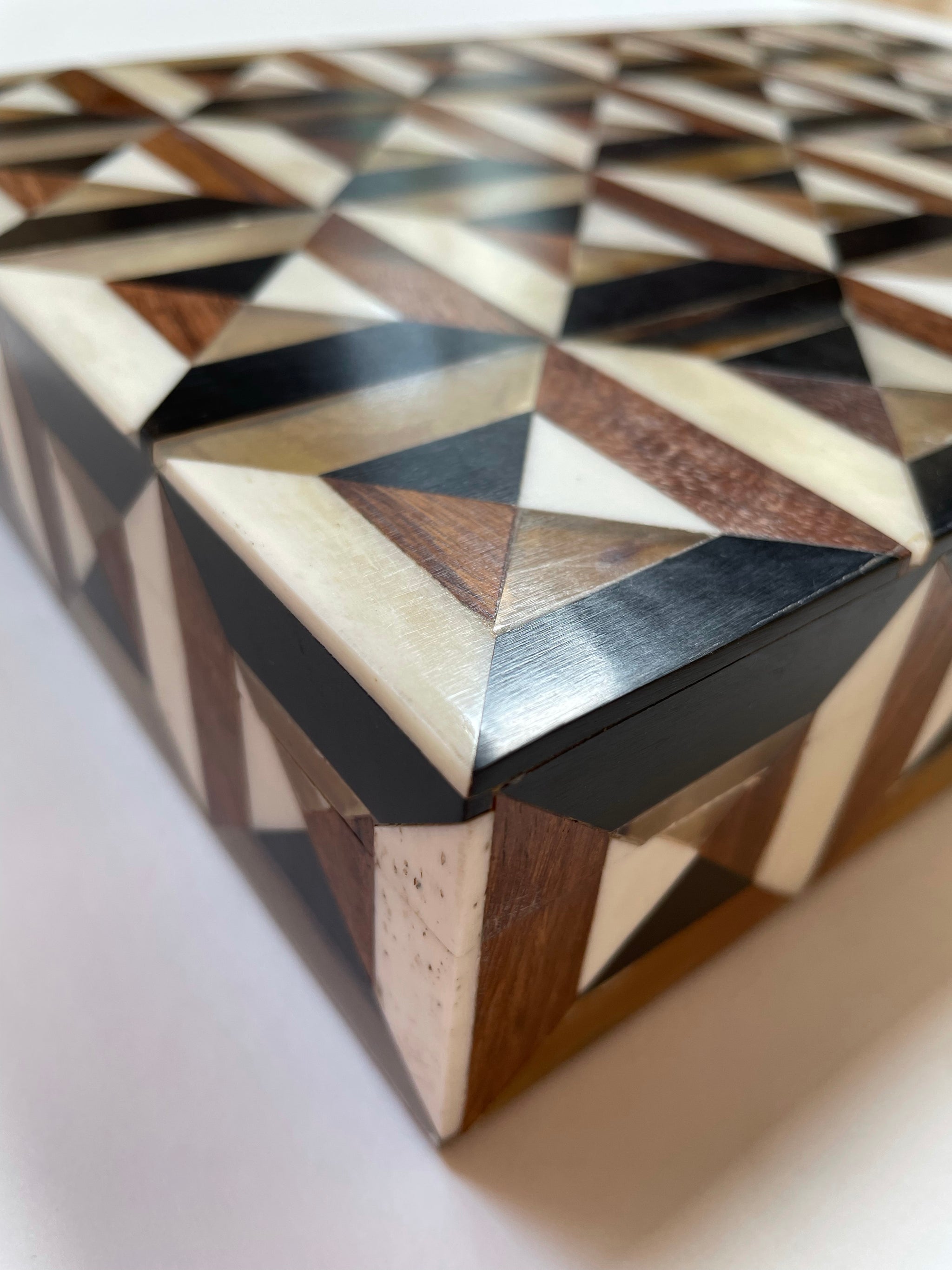 Geometric design box with bone and wood inlay