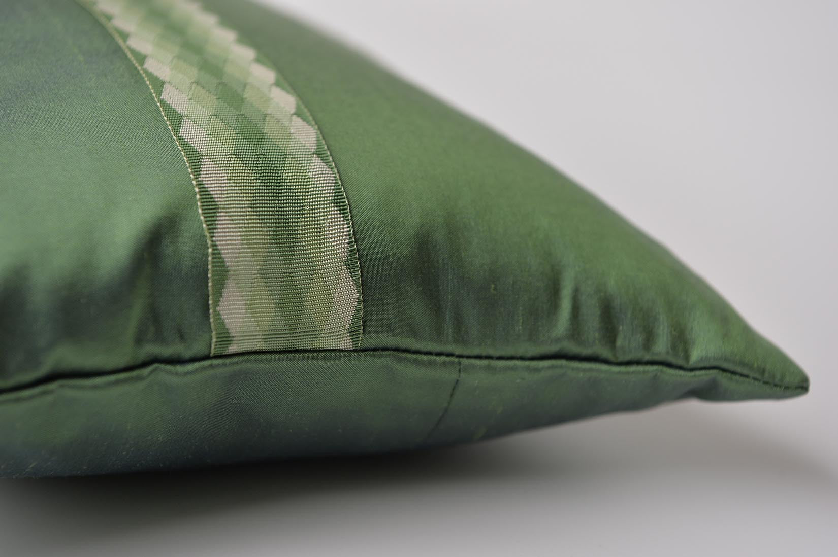 "Arlequin" Fern green silk cushion - MyBilletDoux.com